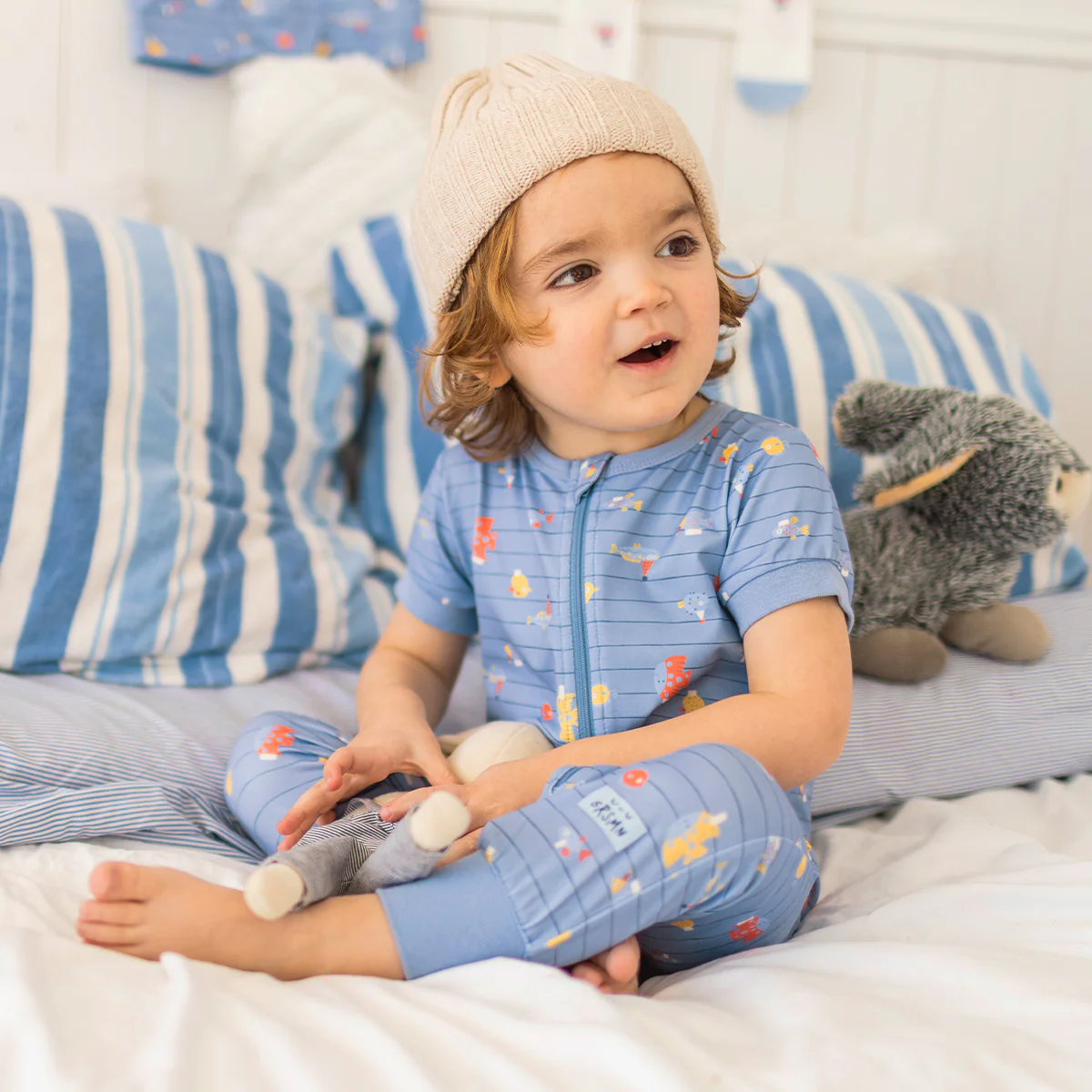 Pyjama une pièce bleu à rayures et motifs de poissons, bébé - Image 2