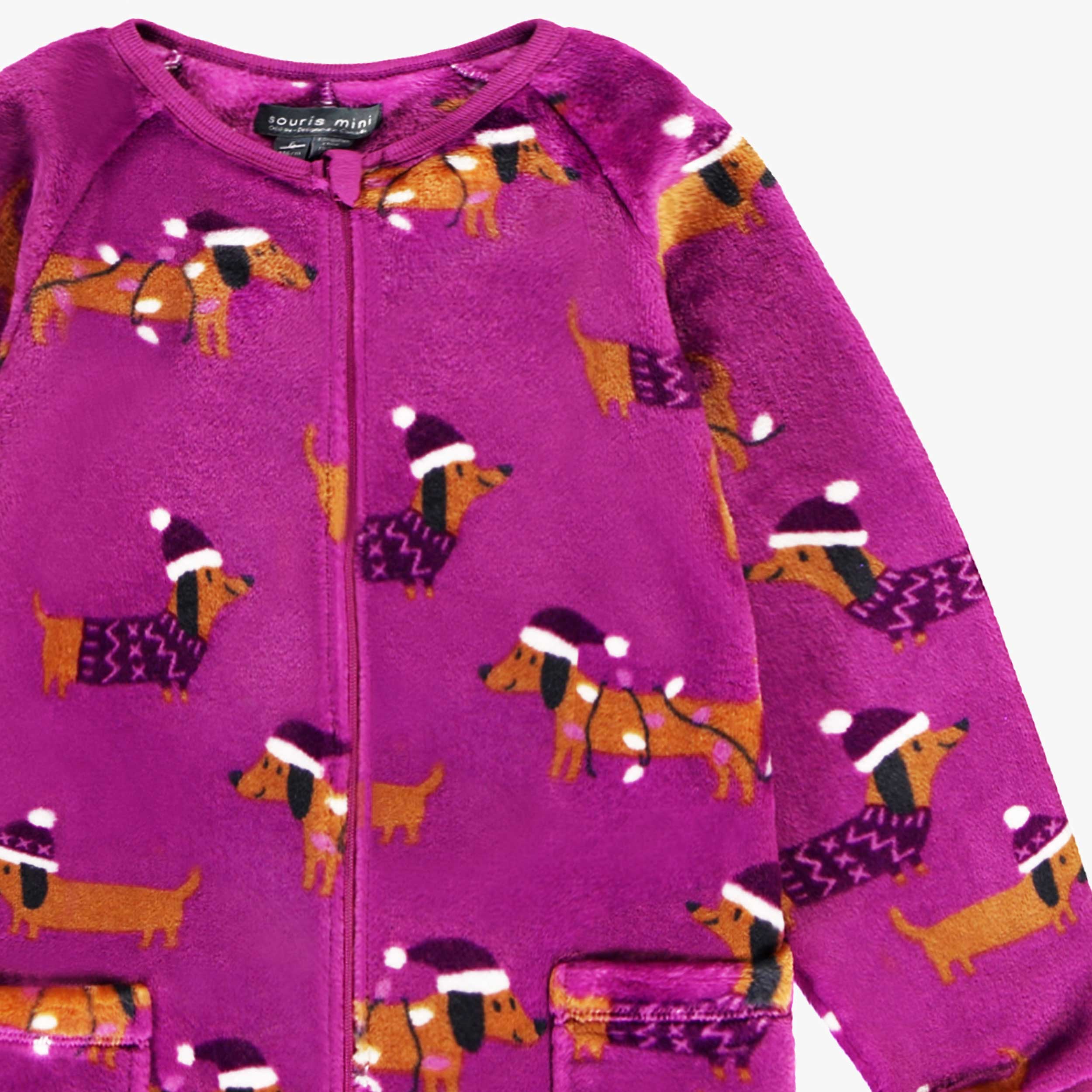 Pyjama une pièce en peluche mauve à motifs de chiens, enfant - Image 5