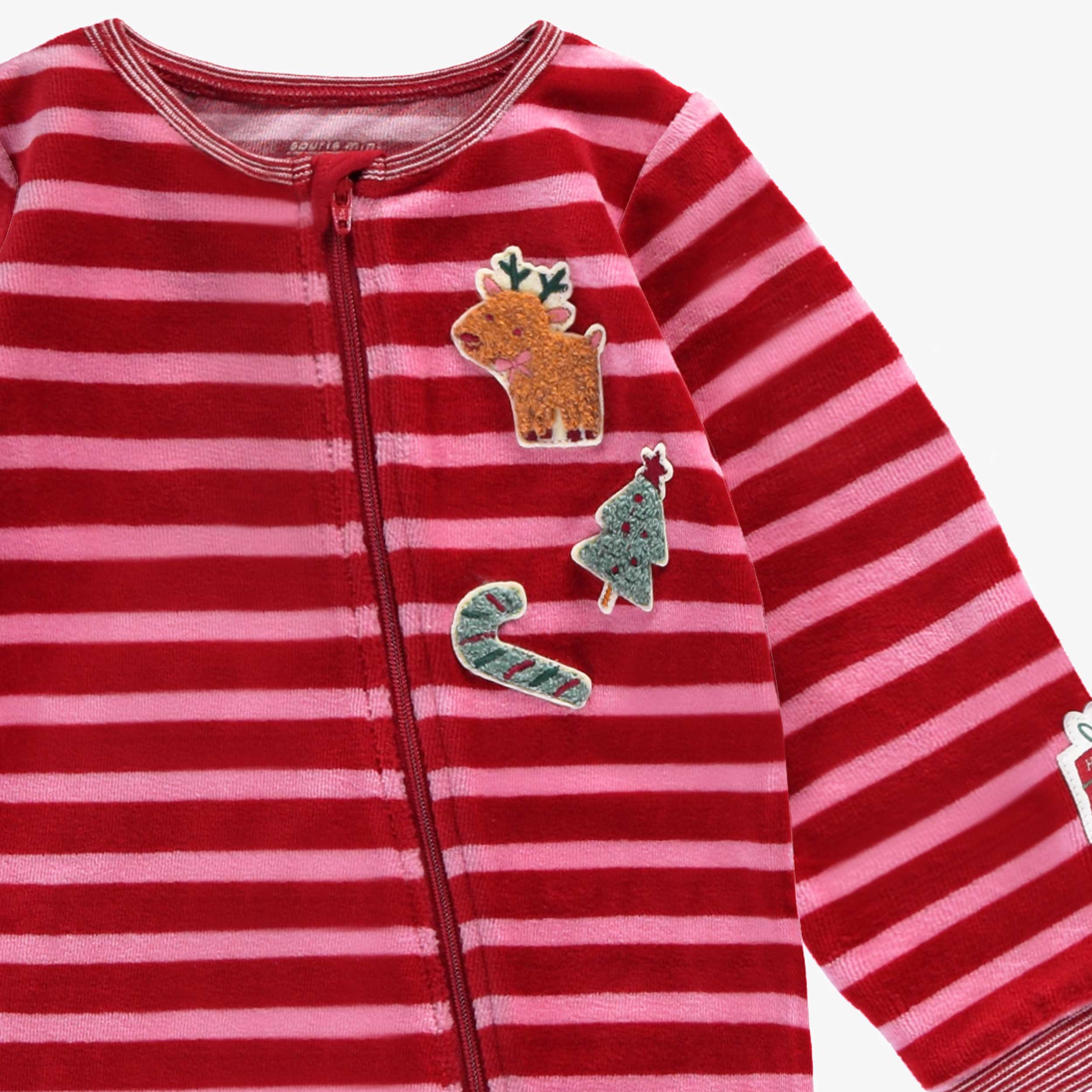 Pyjama une pièce en velours rose et rouge à rayures, bébé - Image 5