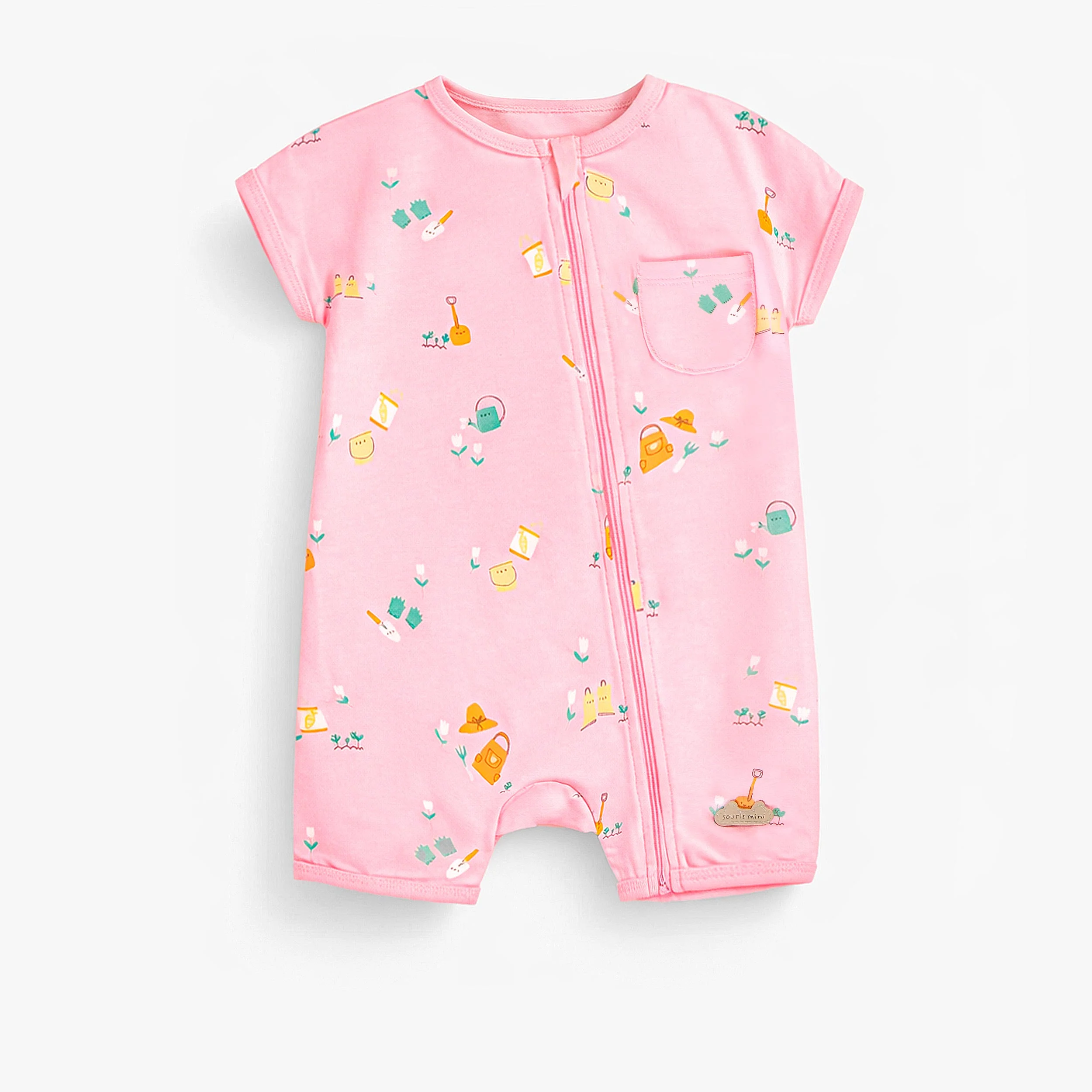 Pyjama une pièce rose à motifs, naissance