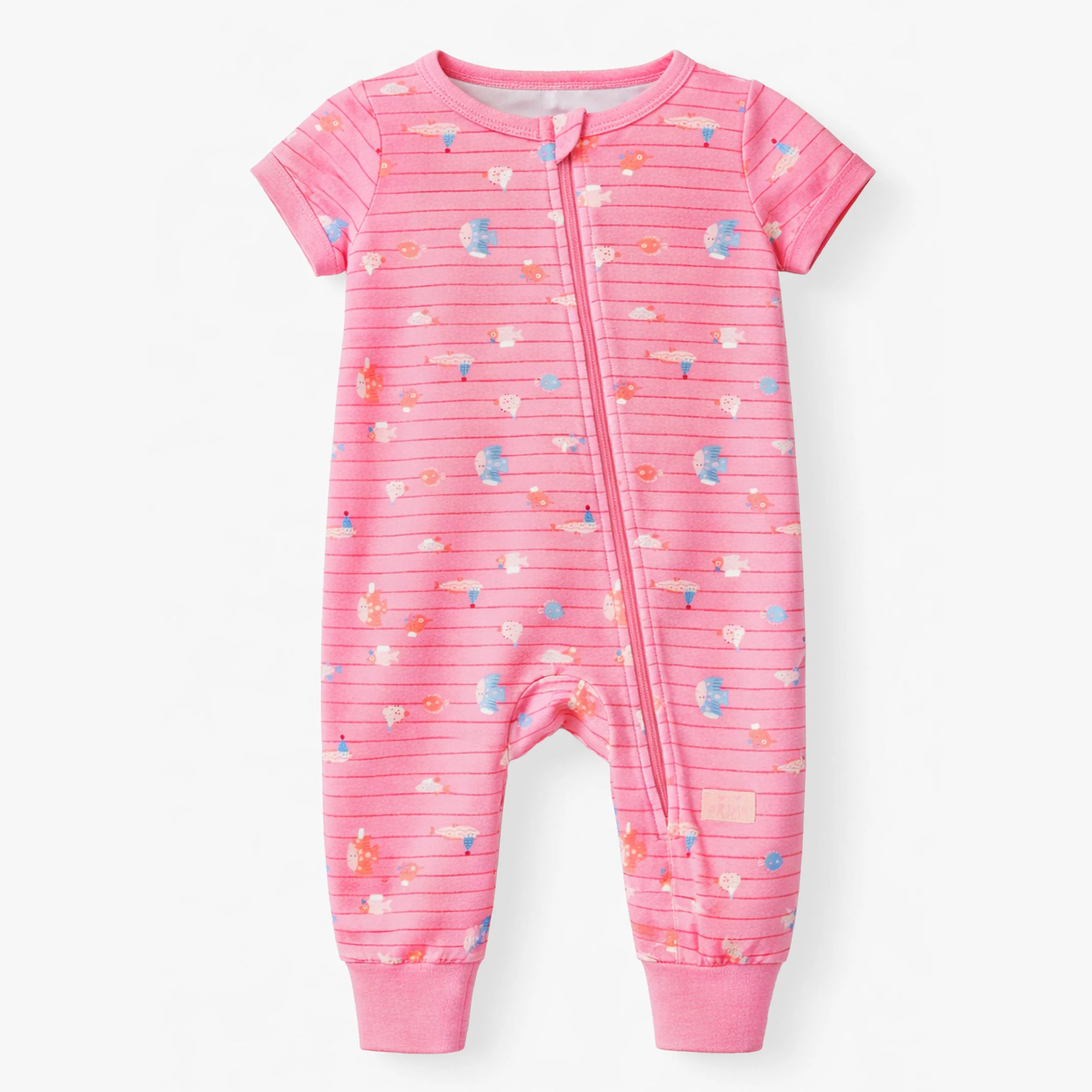 Pyjama une pièce rose à rayures et motifs de poissons, bébé