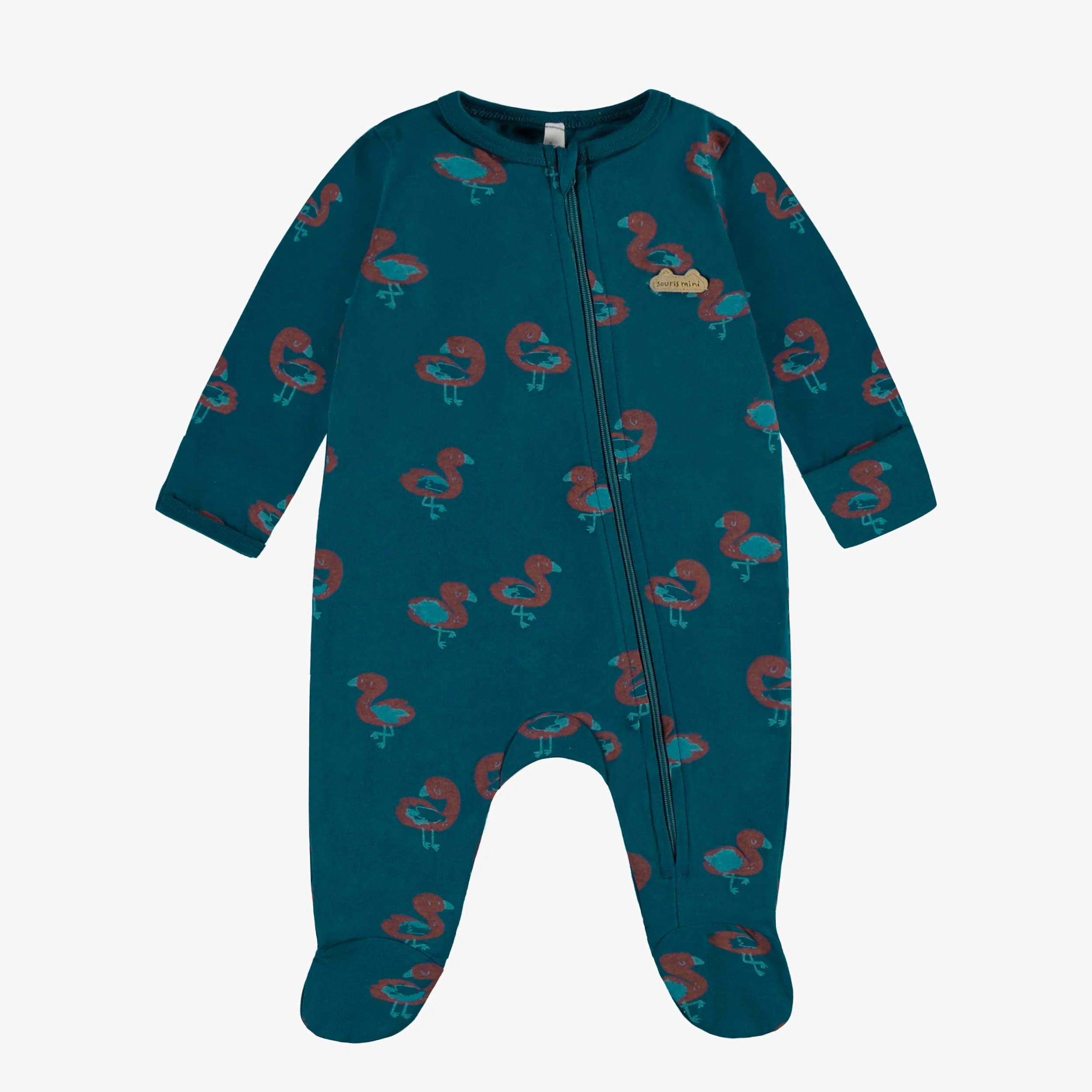 Pyjama une pièce turquoise en jersey extensible à motifs de flamants, naissance