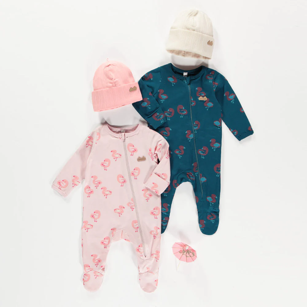 Pyjama une pièce turquoise en jersey extensible à motifs de flamants, naissance - Image 2
