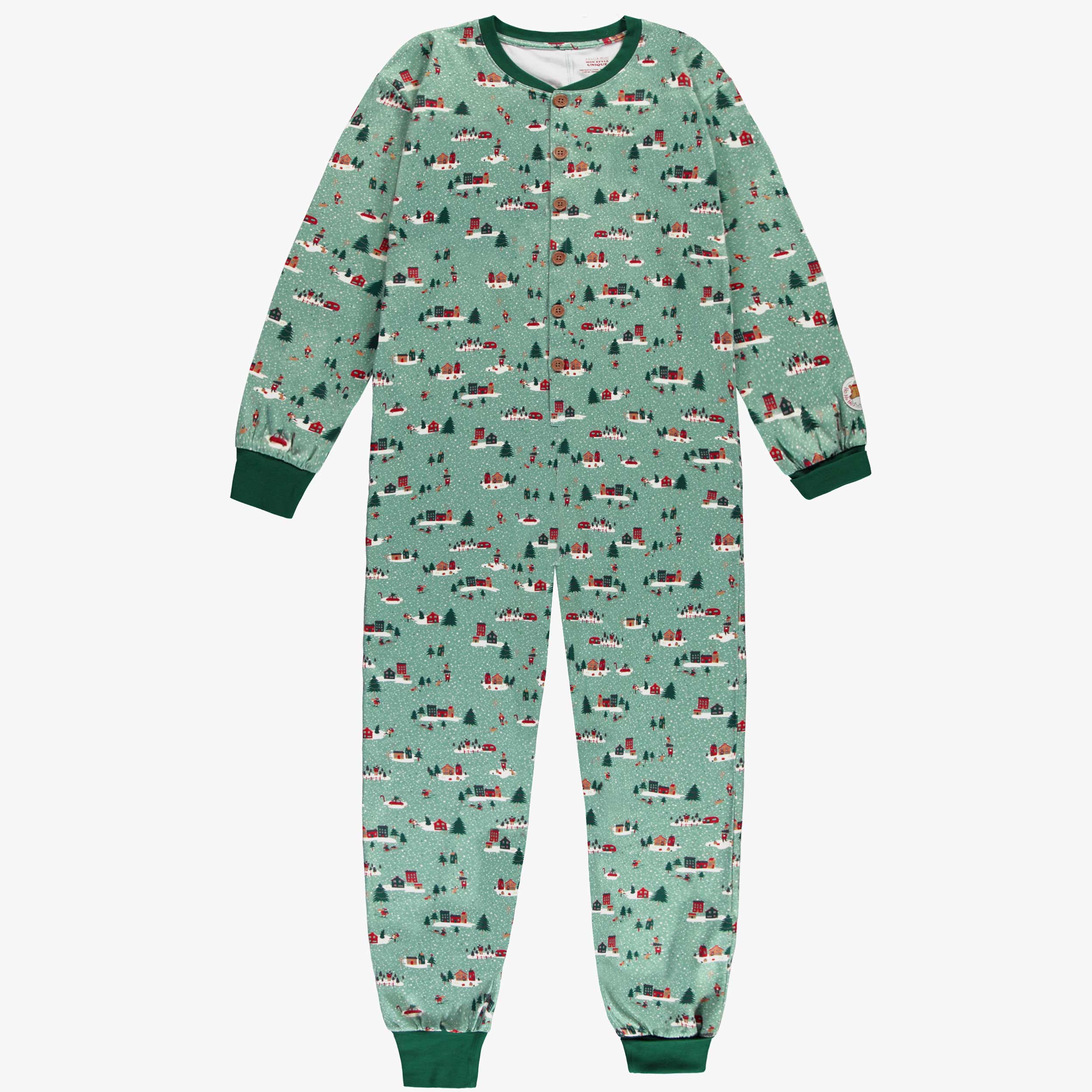 Pyjama une pièce vert à motifs des Fêtes, adulte