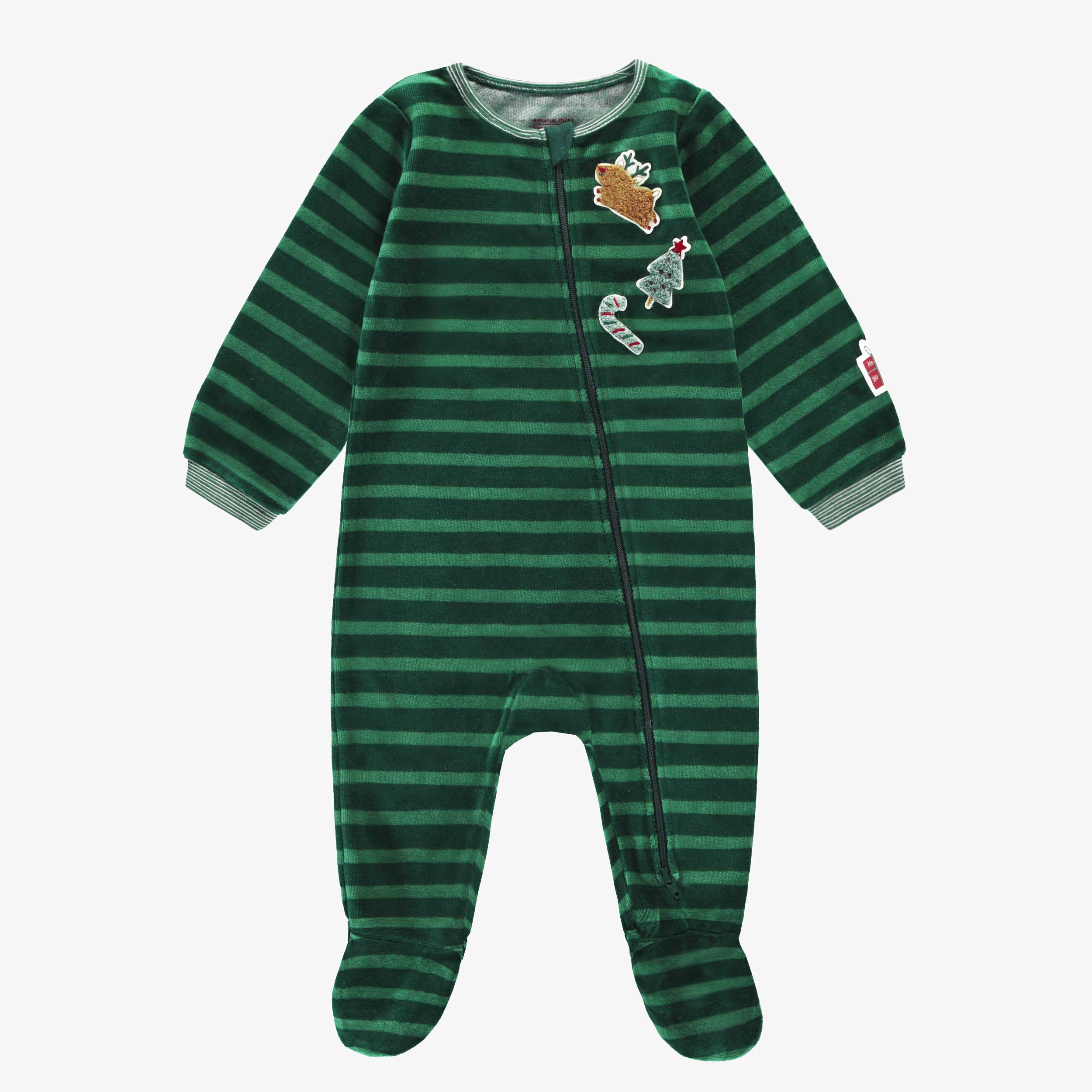 Pyjama une pièce en velours vert à rayures, bébé