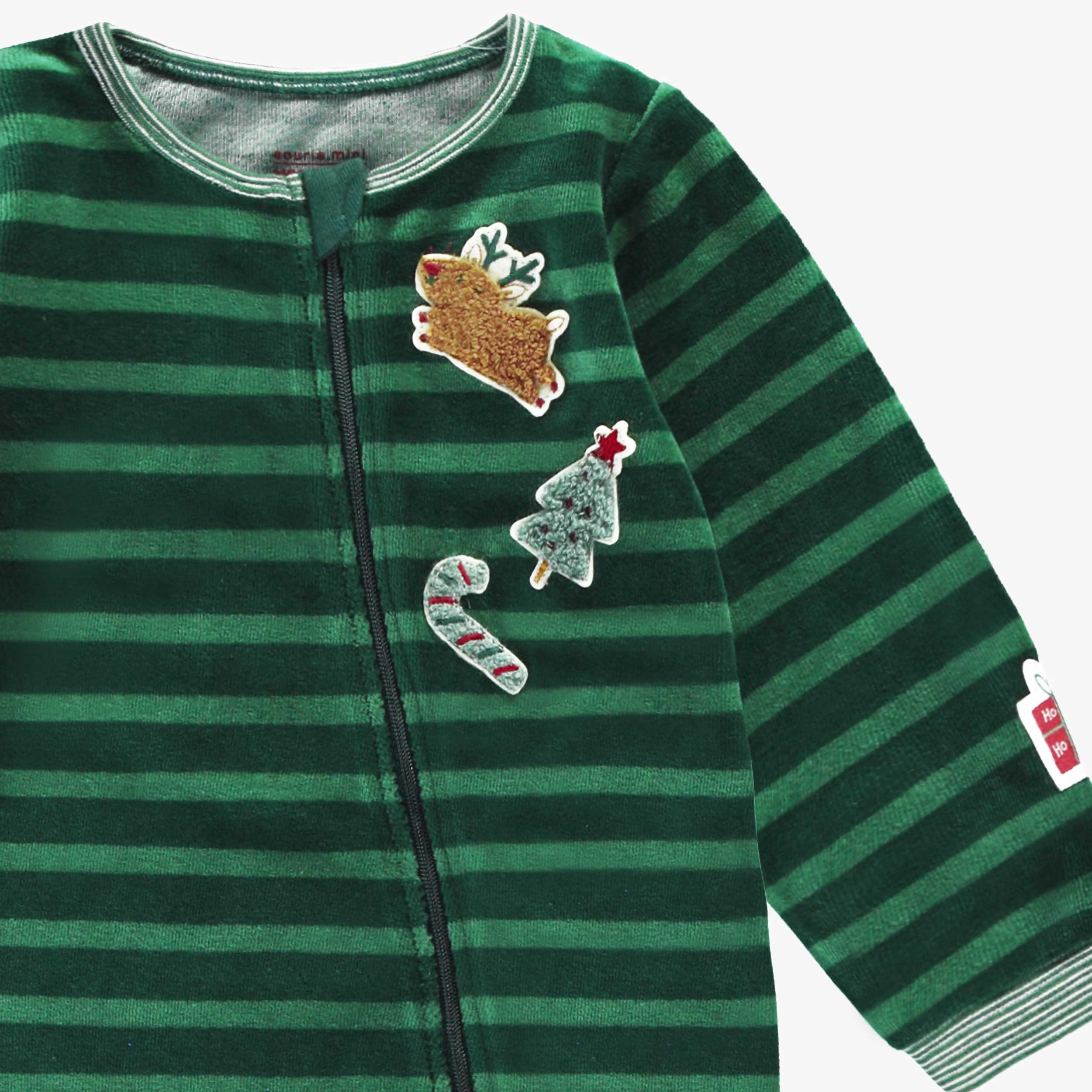 Pyjama une pièce en velours vert à rayures, bébé - Image 6