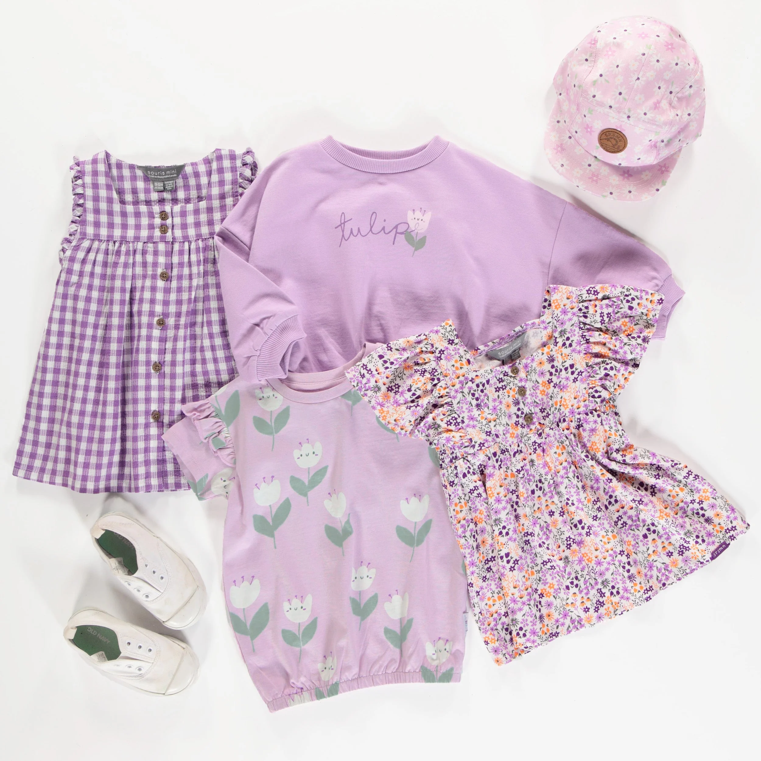 Robe à bretelles larges mauve et blanche à carreaux en seersucker, bébé - Image 2