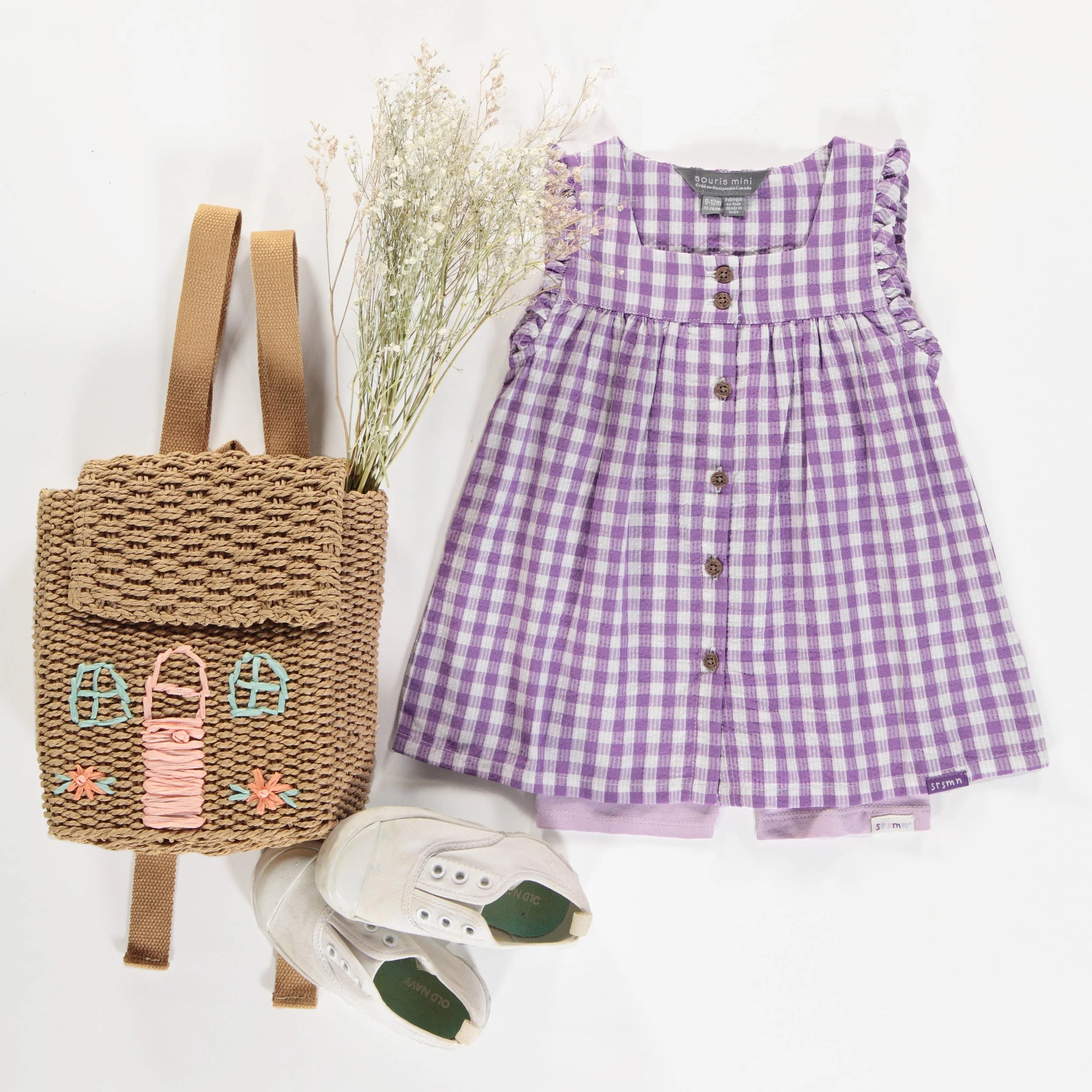 Robe à bretelles larges mauve et blanche à carreaux en seersucker, bébé - Image 3