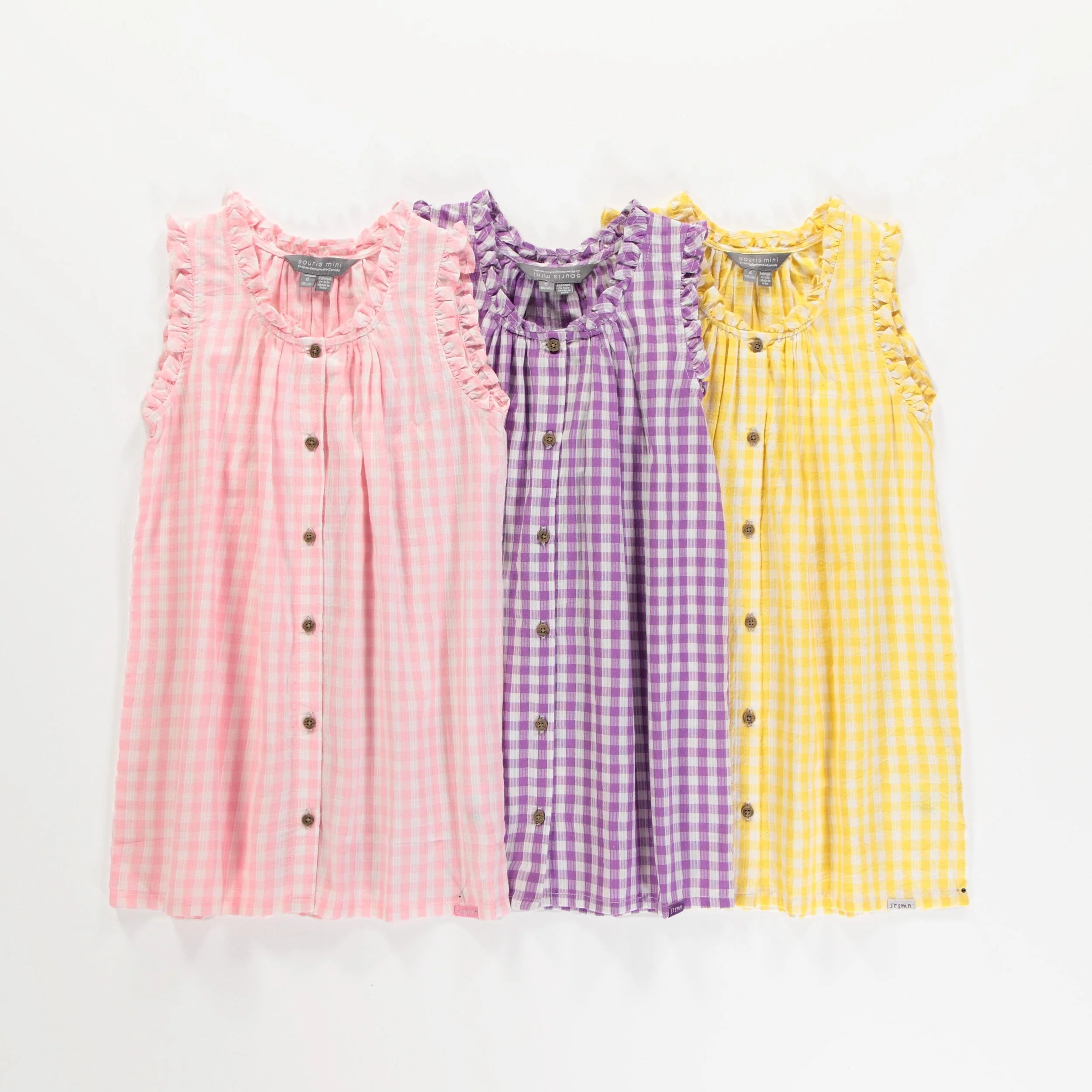 Robe à bretelles larges mauve et blanche à carreaux en seersucker, enfant - Image 4