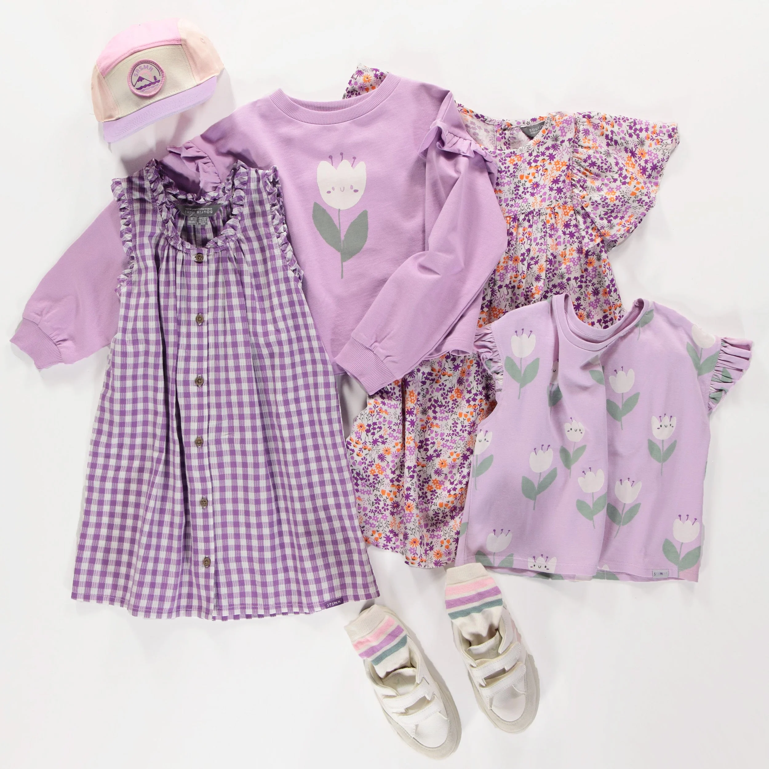 Robe à bretelles larges mauve et blanche à carreaux en seersucker, enfant - Image 5