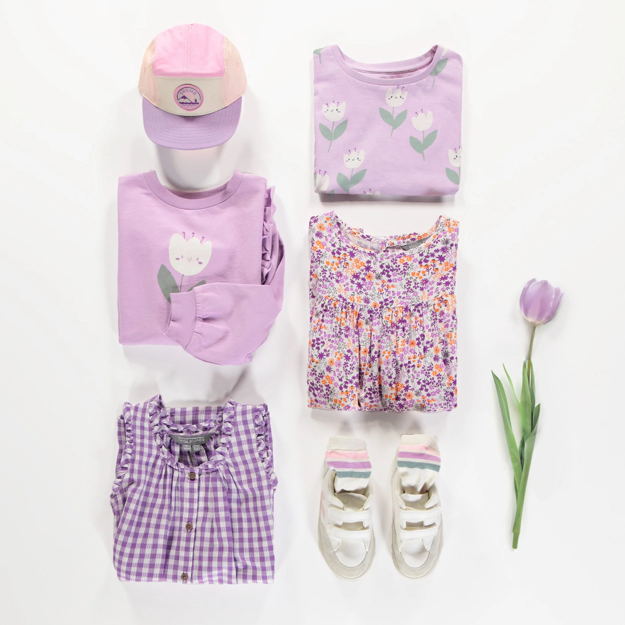Robe à bretelles larges mauve et blanche à carreaux en seersucker, enfant - Image 6