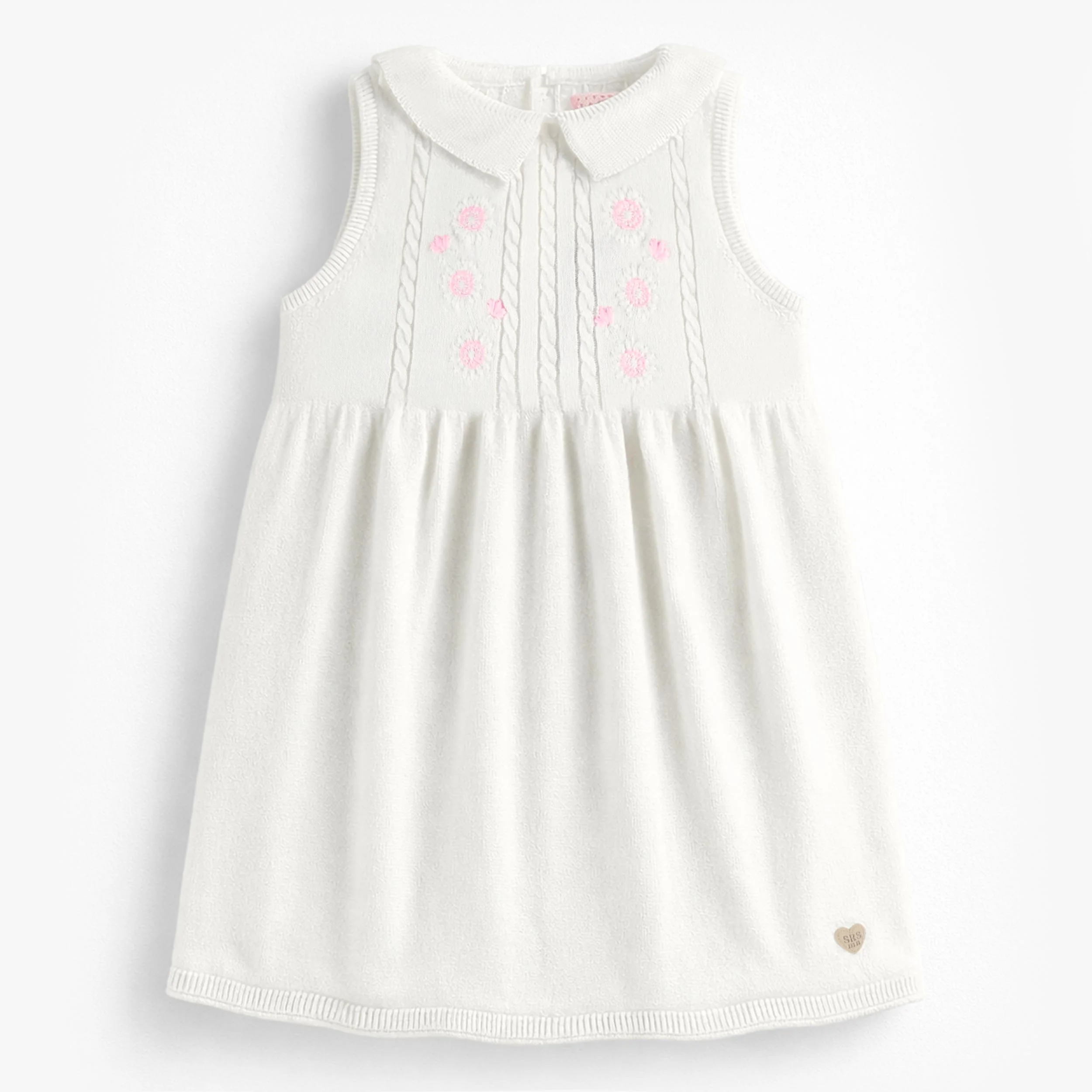 Robe blanche en tricot avec broderies de fleurs, enfant