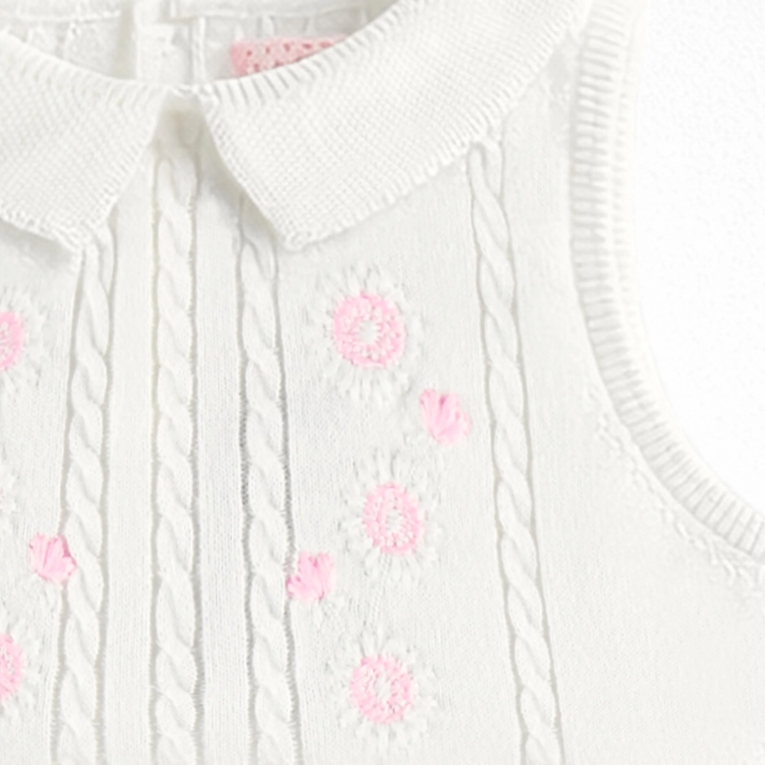 Robe blanche en tricot avec broderies de fleurs, enfant - Image 2