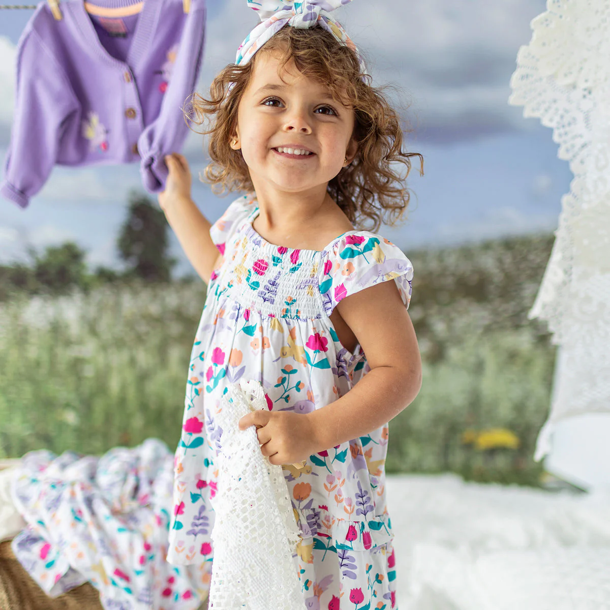 Robe blanche en viscose à motifs de fleurs et colibris, bébé - Image 2