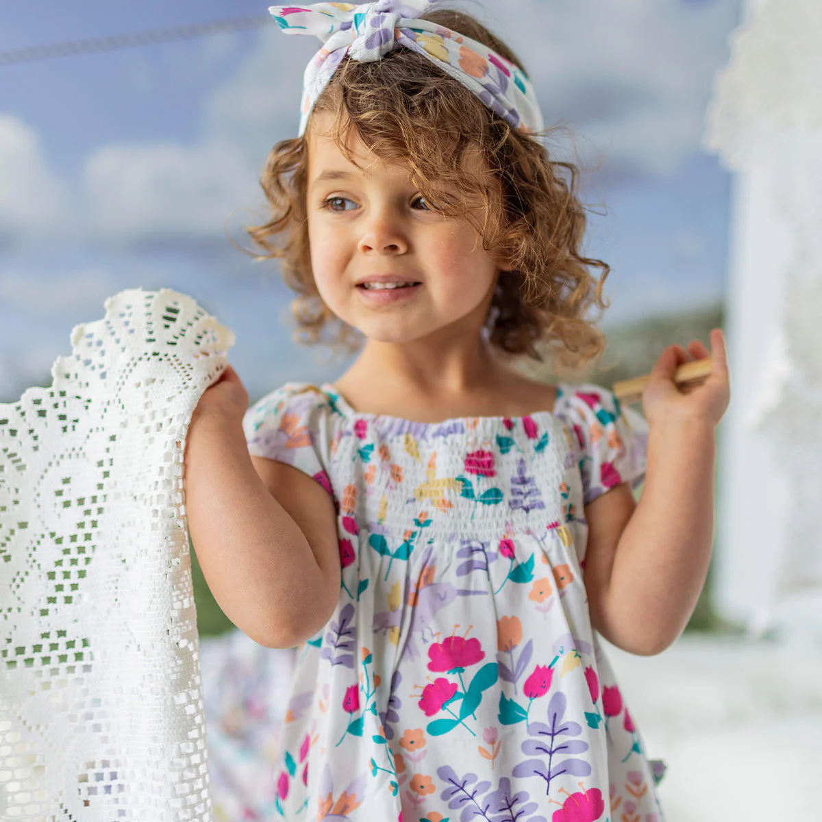 Robe blanche en viscose à motifs de fleurs et colibris, bébé - Image 3
