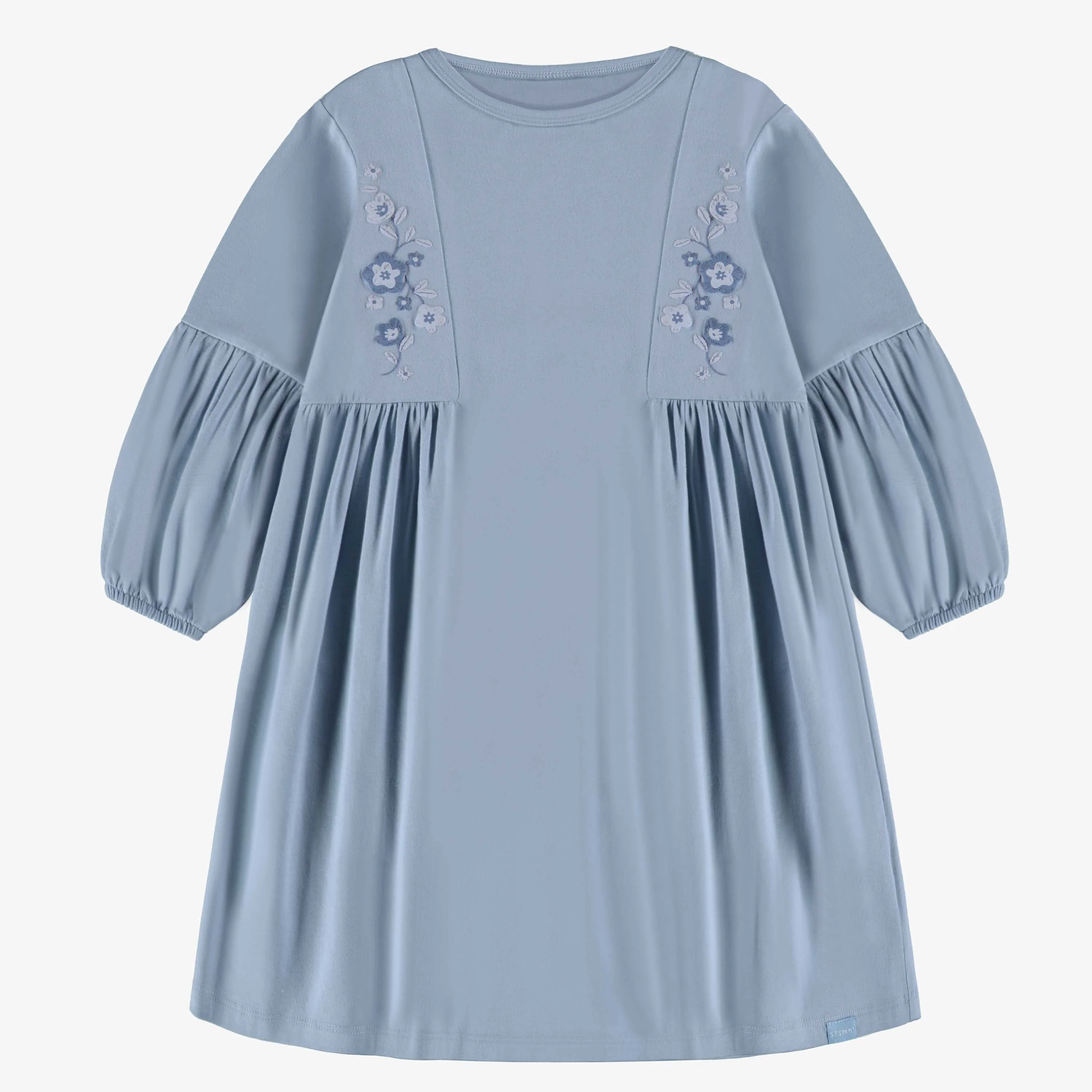 Robe bleue avec fronces en jersey extensible, enfant