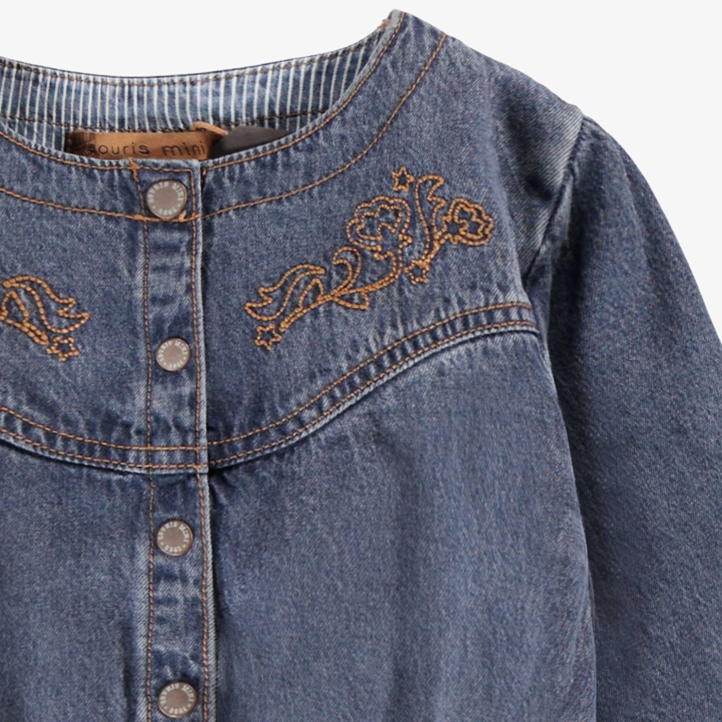 Robe bleue en denim avec broderies, enfant - Image 2