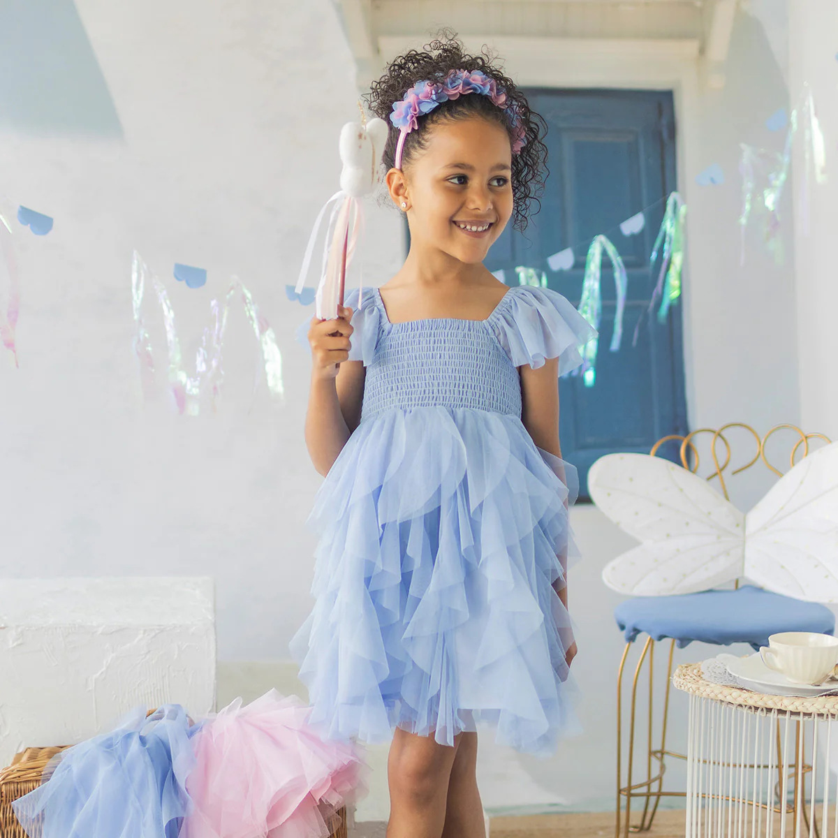 Robe bleue en tulle souple, enfant - Image 3