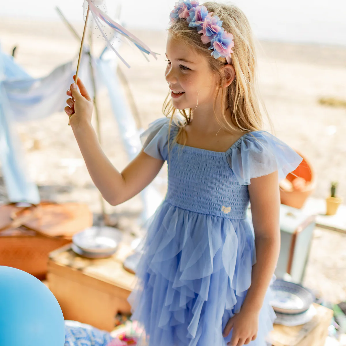 Robe bleue en tulle souple, enfant - Image 4