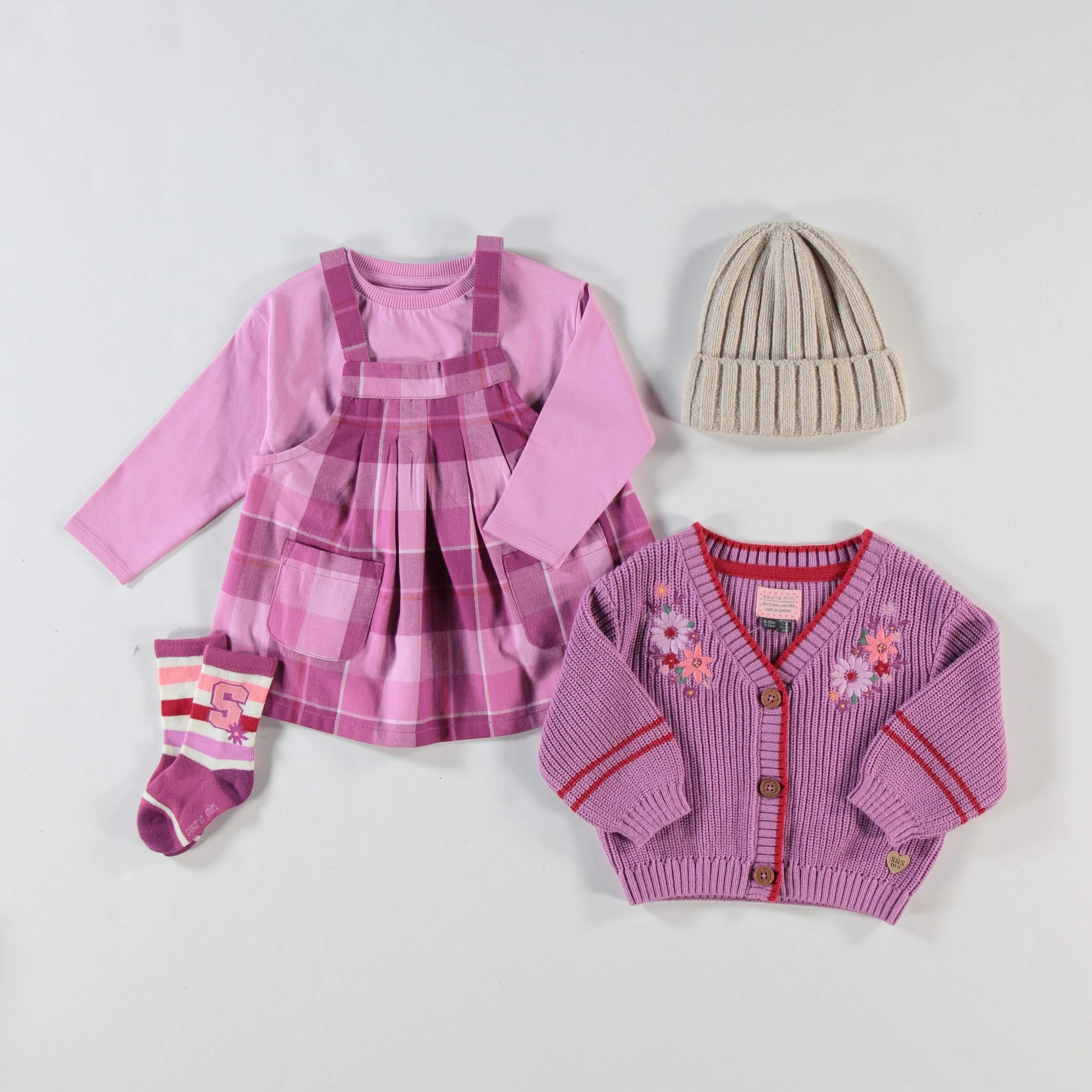 Robe chasuble mauve à carreaux, bébé - Image 5