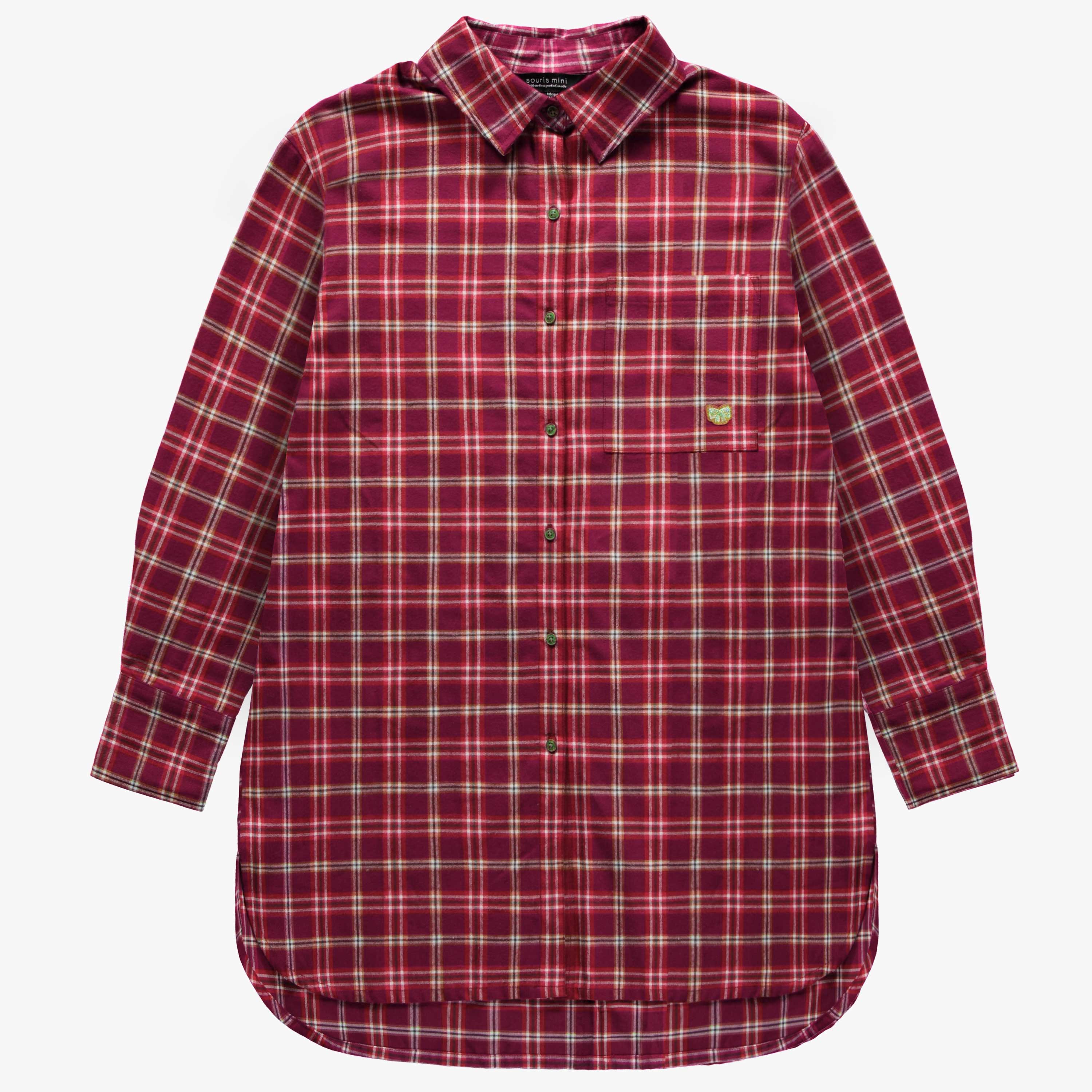 Robe chemise à manches longues rouge à carreaux en flanelle brossée, adulte