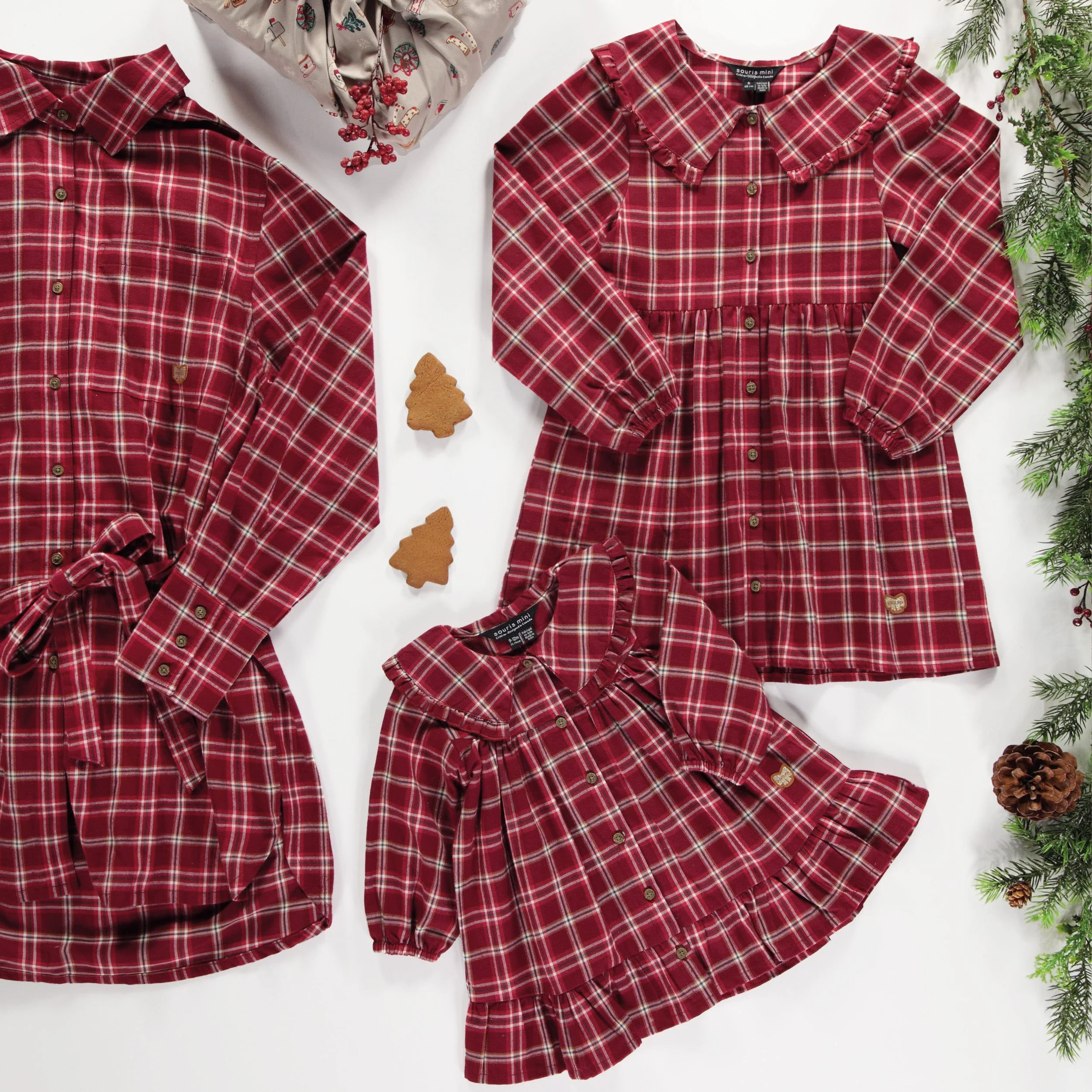 Robe chemise à manches longues rouge à carreaux en flanelle brossée, adulte - Image 2