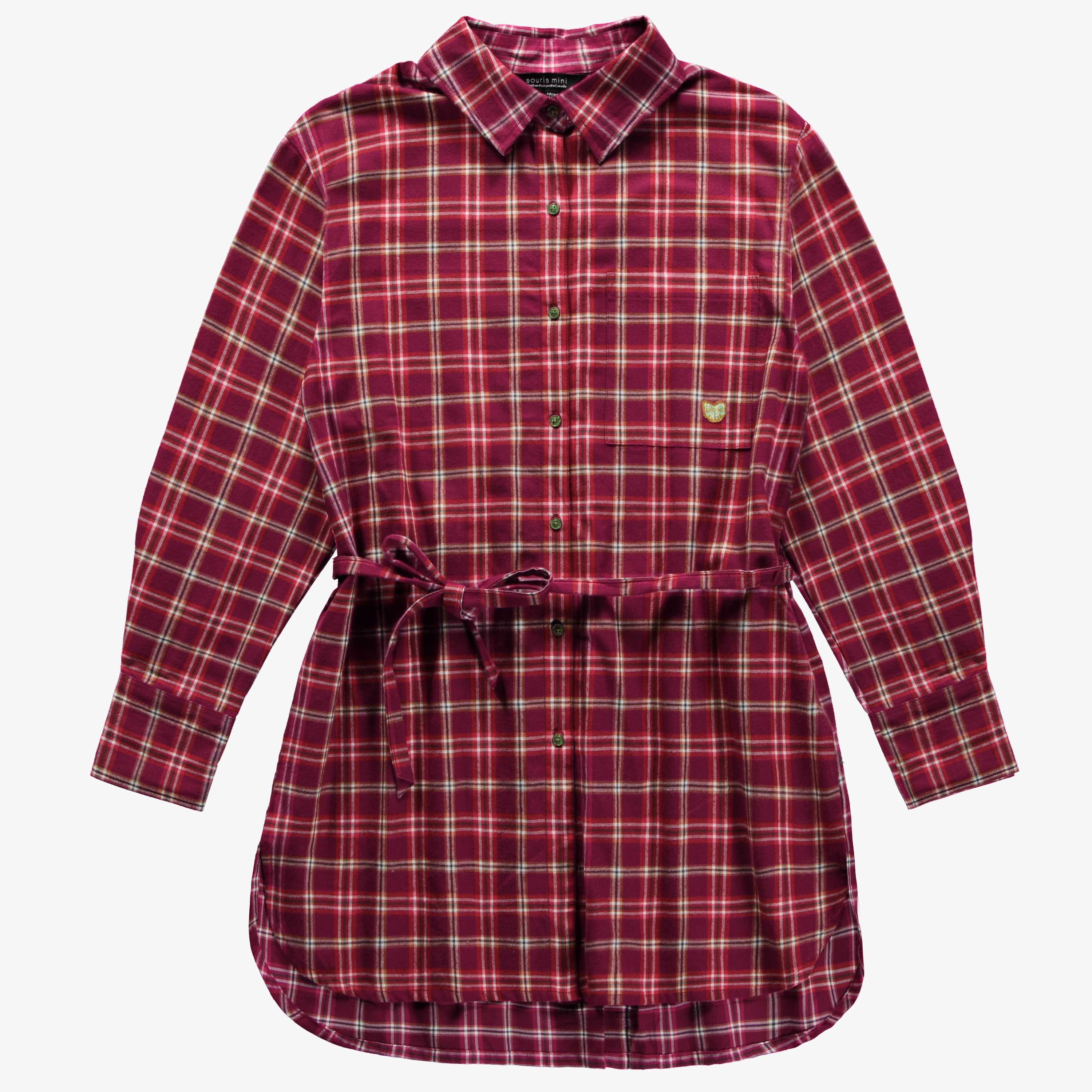 Robe chemise à manches longues rouge à carreaux en flanelle brossée, adulte - Image 3