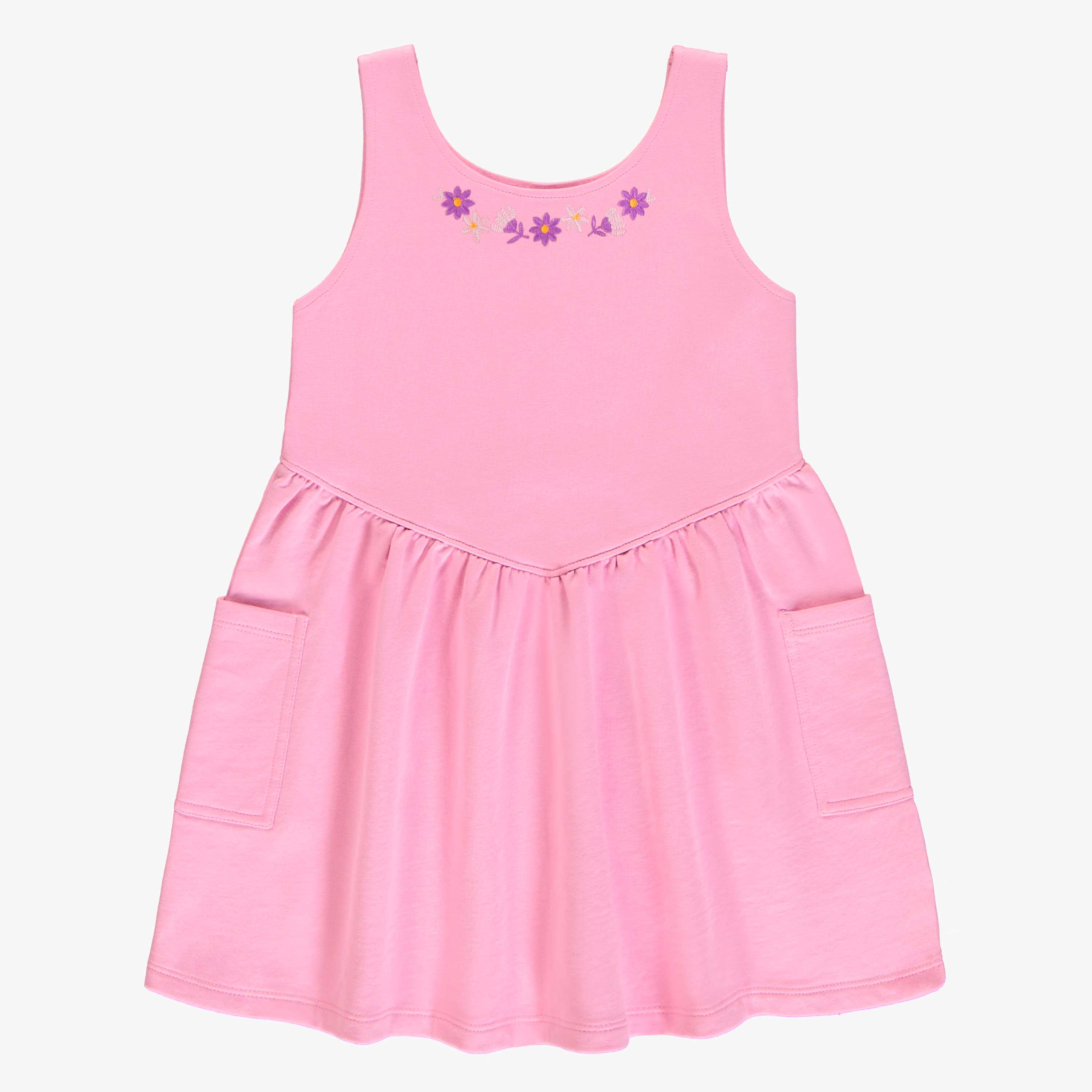 Robe coupe évasée à bretelles larges mauve en coton français, enfant