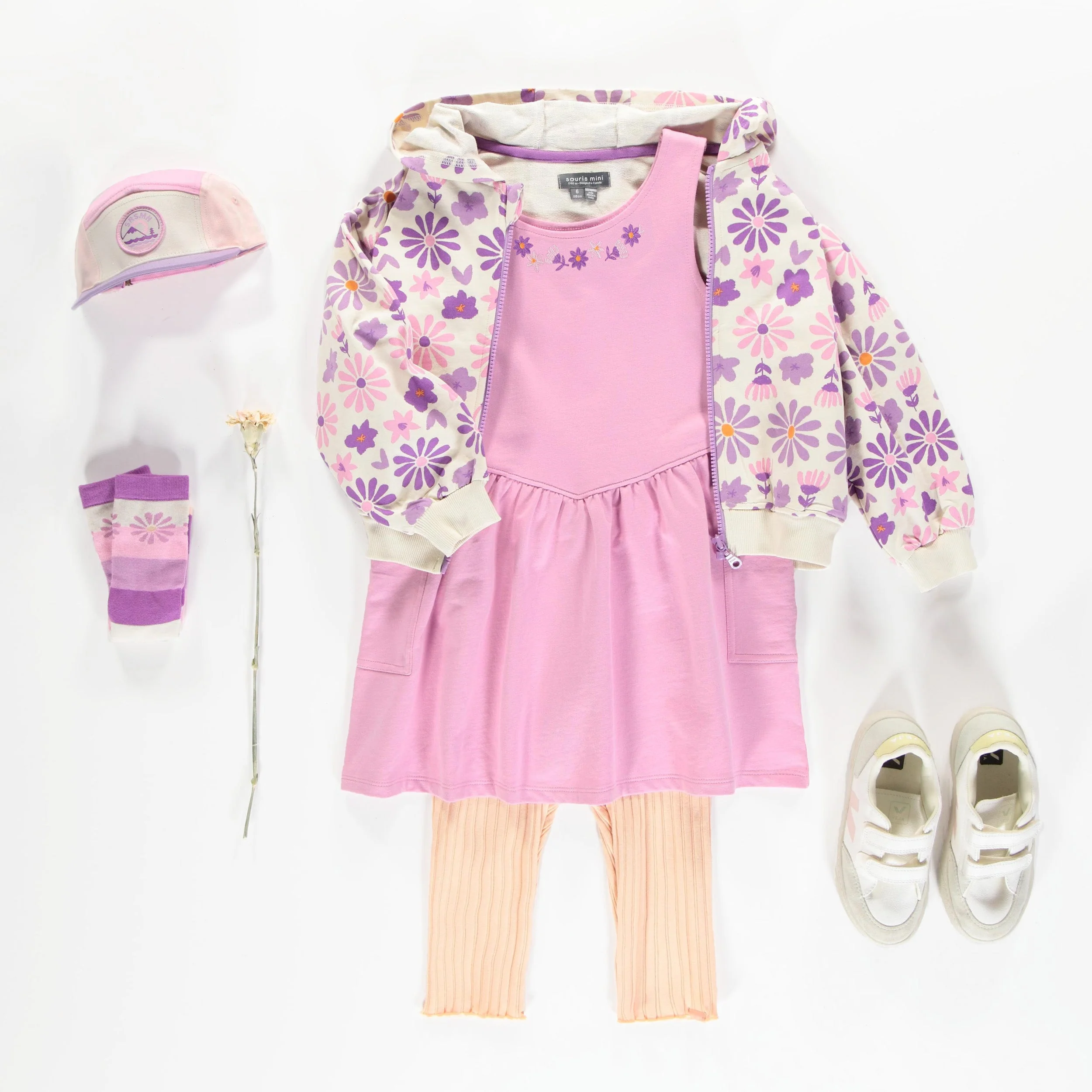 Robe coupe évasée à bretelles larges mauve en coton français, enfant - Image 2
