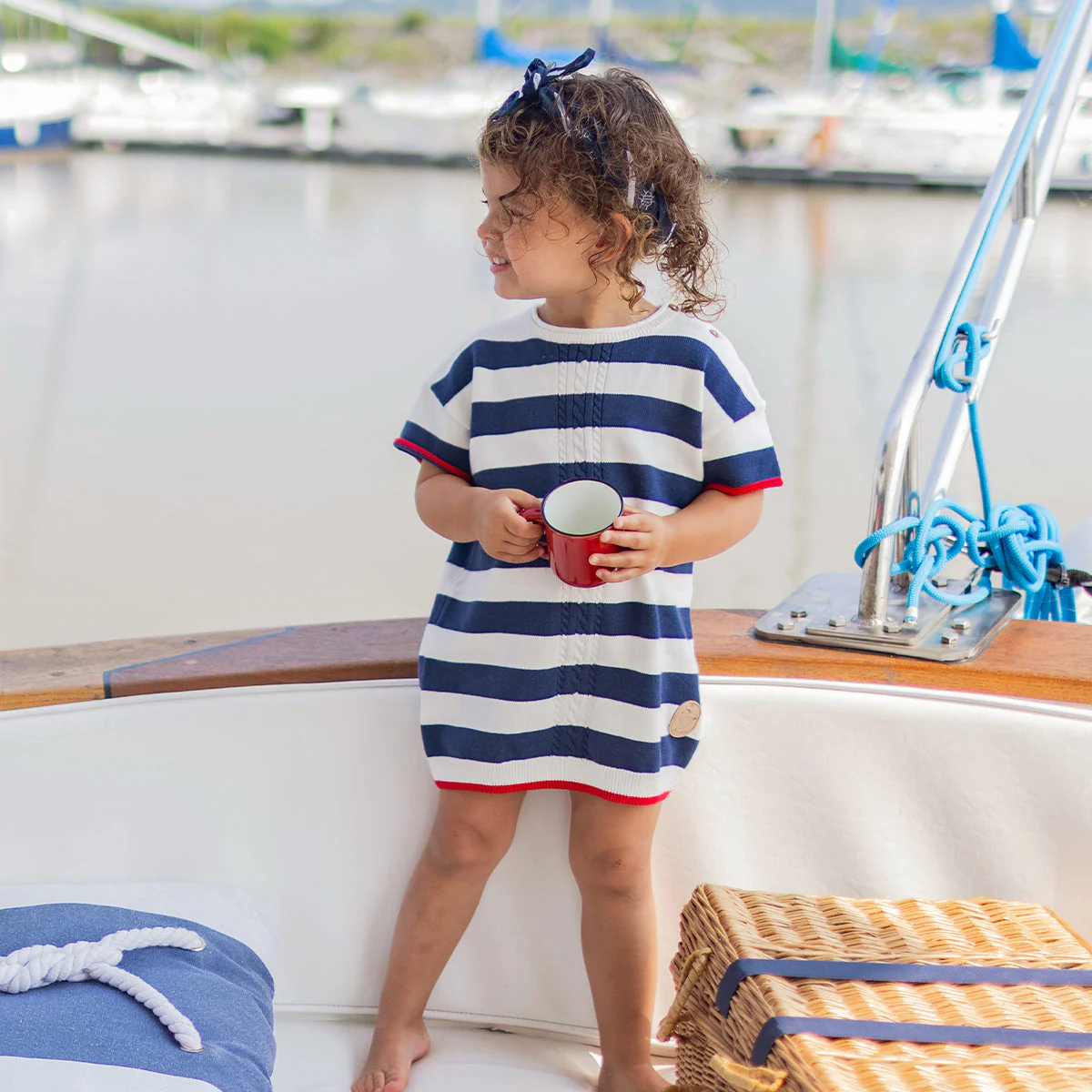 Robe crème et bleue à rayures, bébé - Image 3