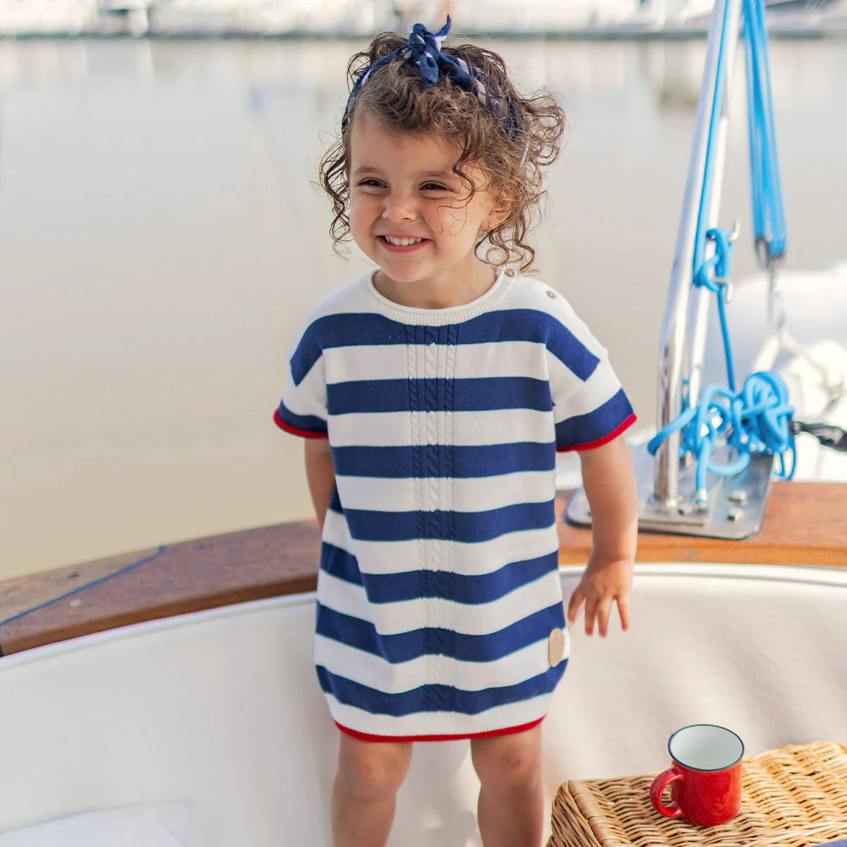 Robe crème et bleue à rayures, bébé - Image 4