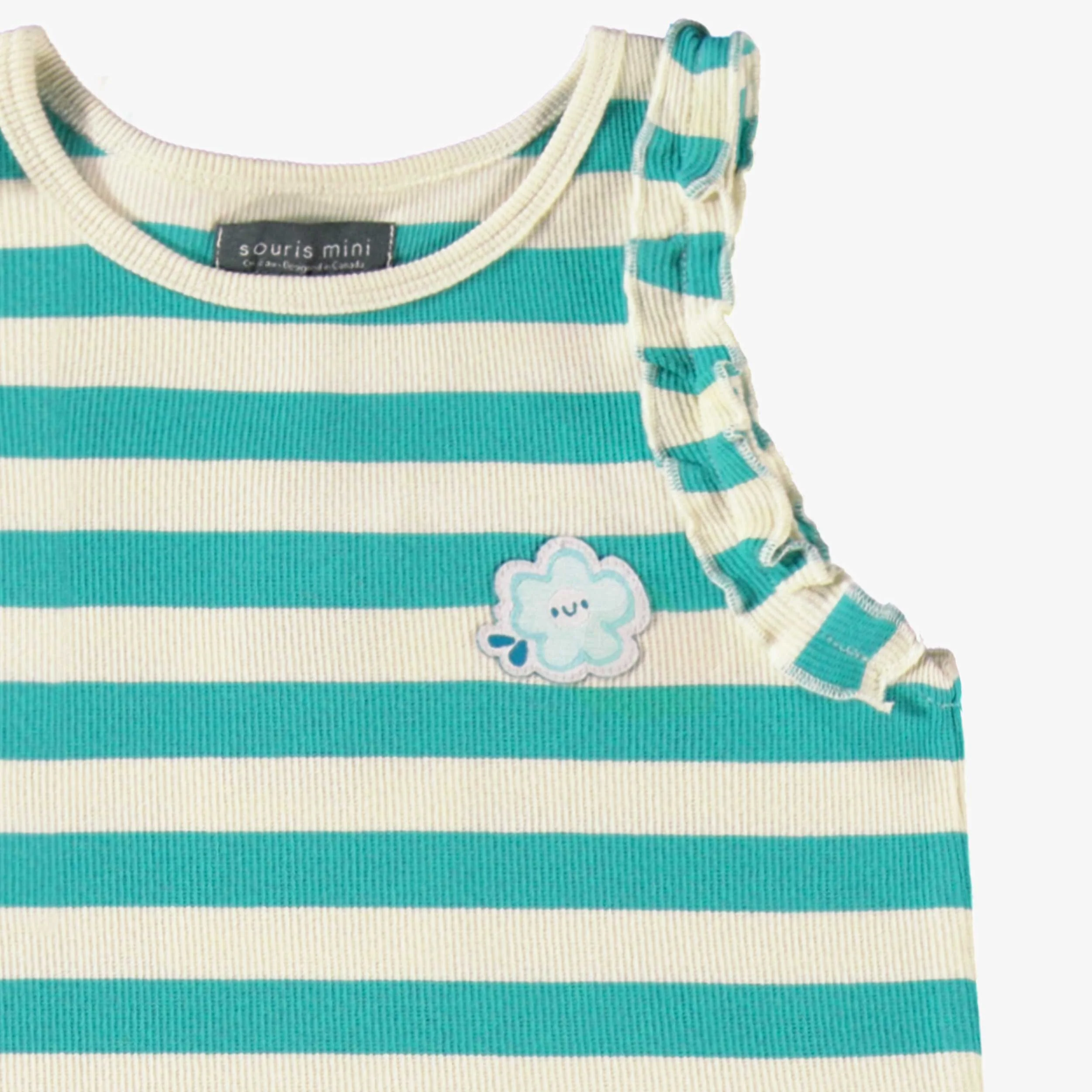 Robe crème et turquoise à rayures, enfant - Image 2