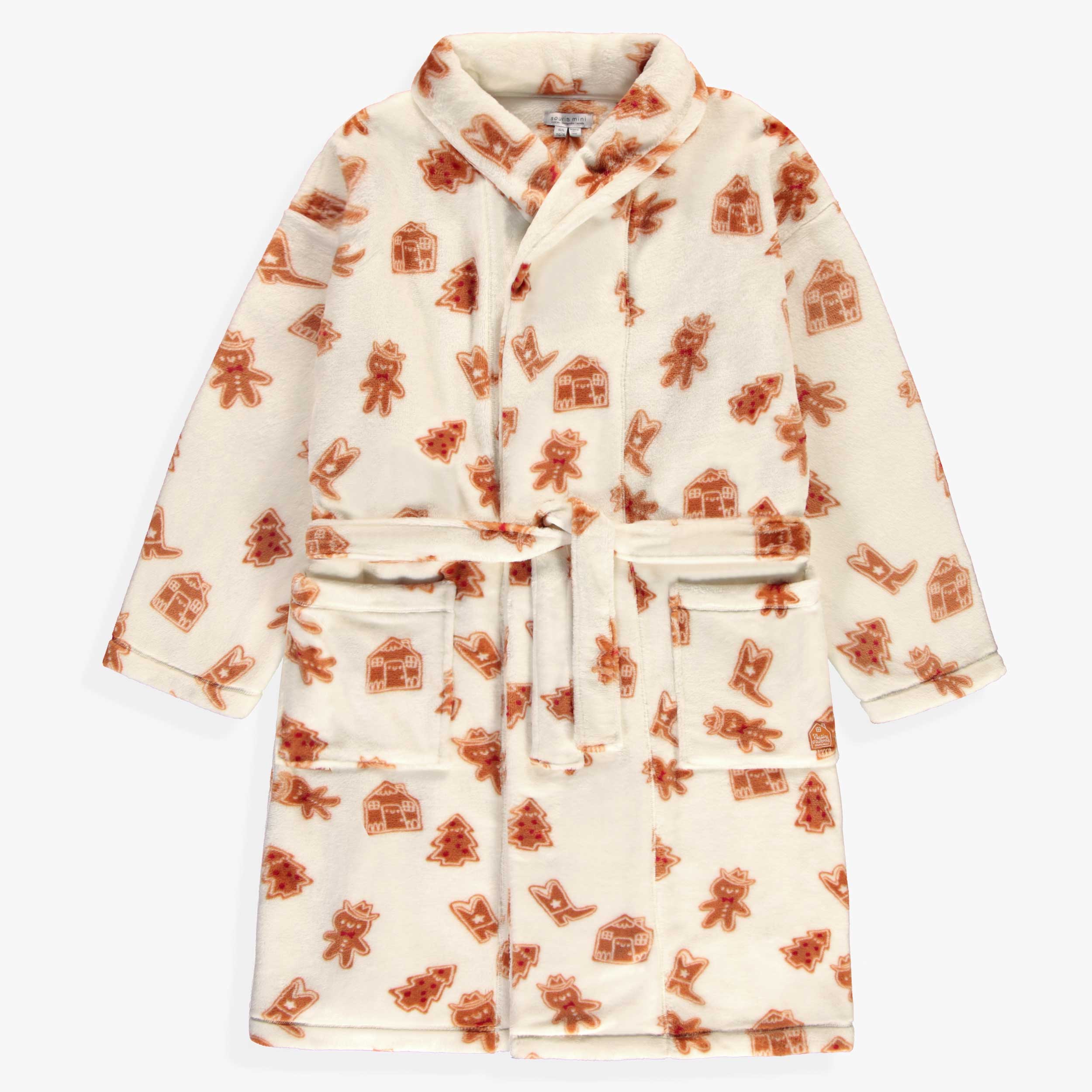 Robe de chambre crème en peluche à motifs pain d’épices, adulte