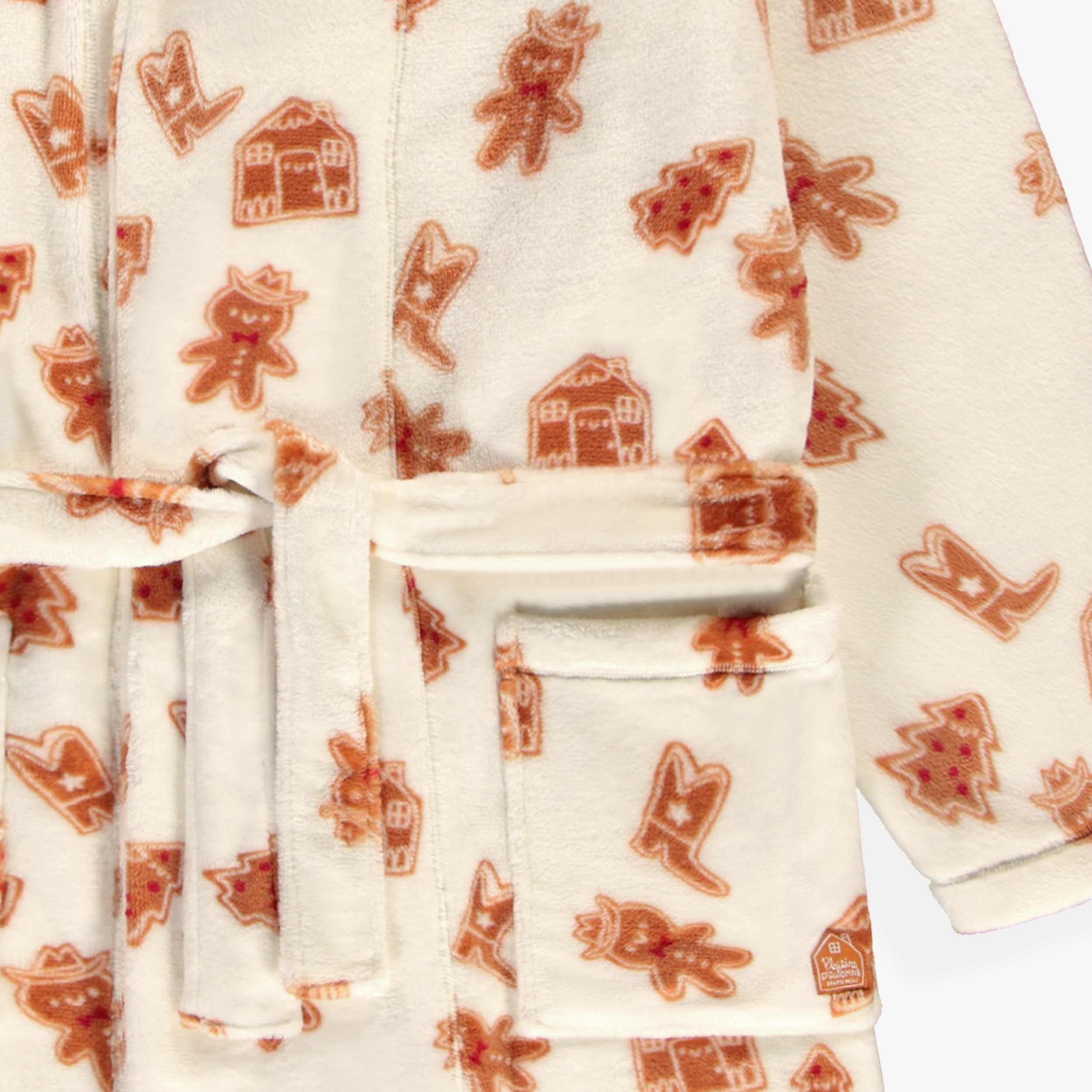 Robe de chambre crème en peluche à motifs pain d’épices, adulte - Image 3