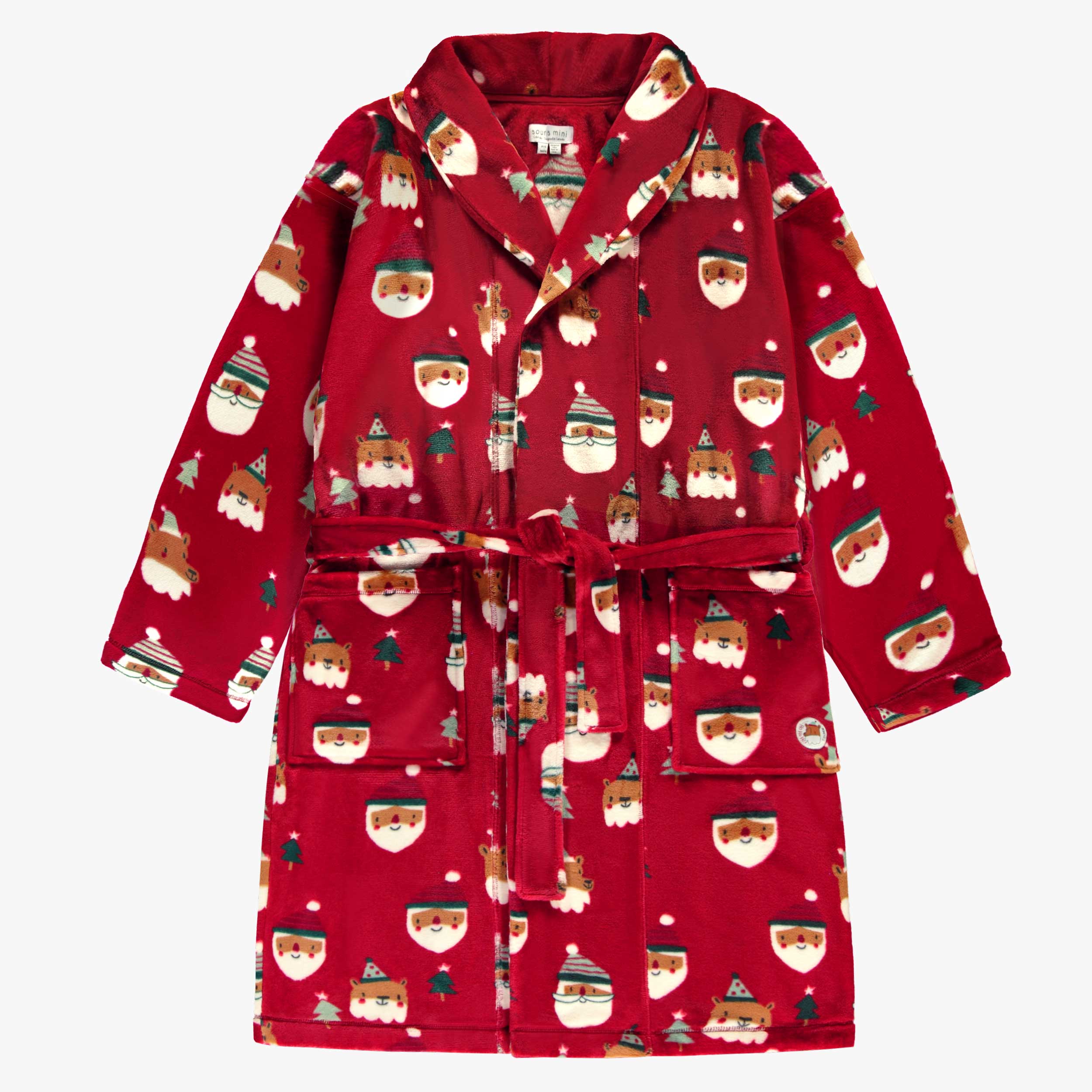 Robe de chambre rouge en peluche avec motifs des Fêtes, adulte