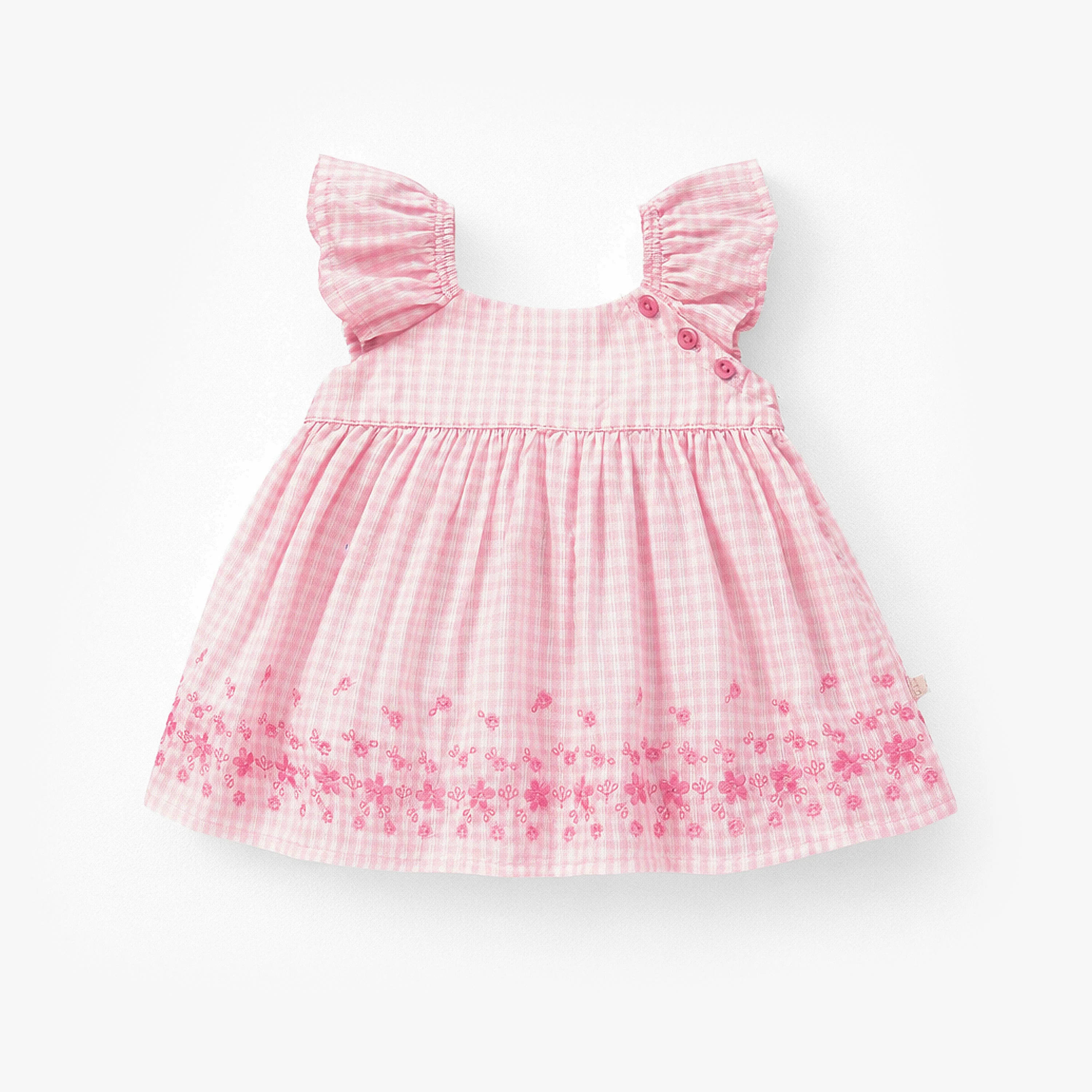 Robe et bloomer rose à carreaux et broderie anglaise, naissance - Image 4