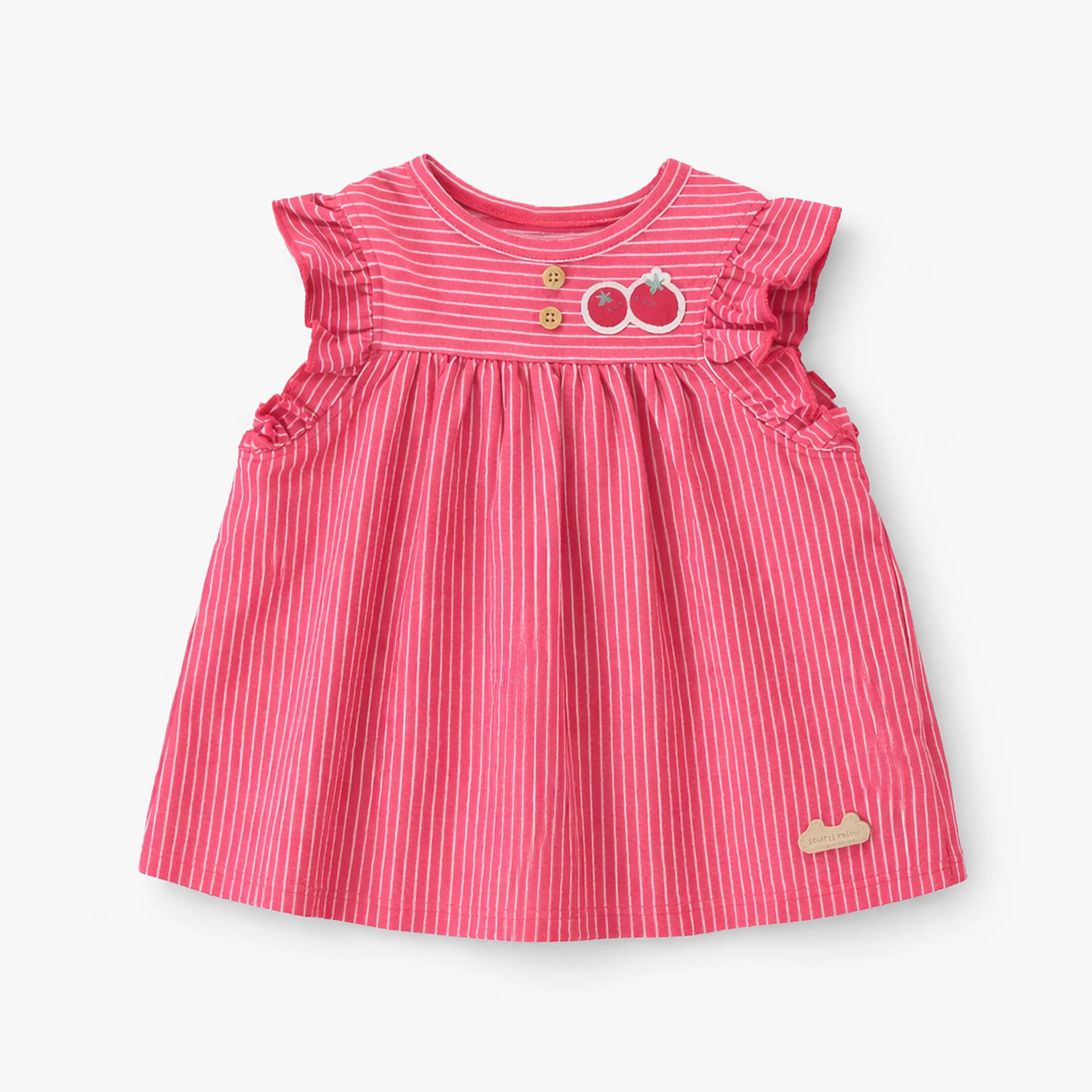 Robe et bloomer rouge et crème à rayures, naissance - Image 3