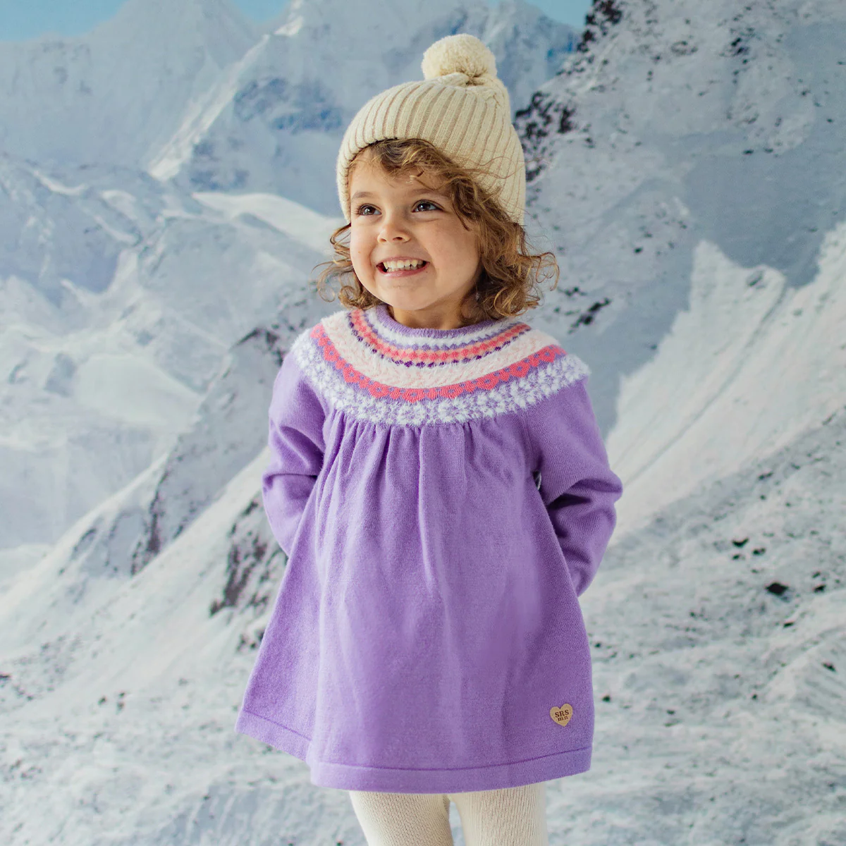 Robe mauve en tricot avec motifs, bébé - Image 2