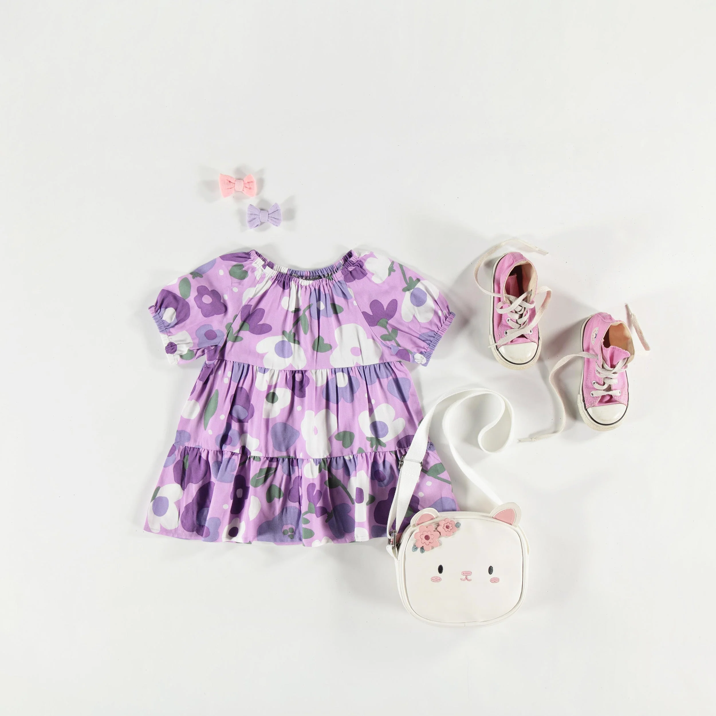 Robe mauve évasée en viscose à motifs de fleurs, bébé - Image 3