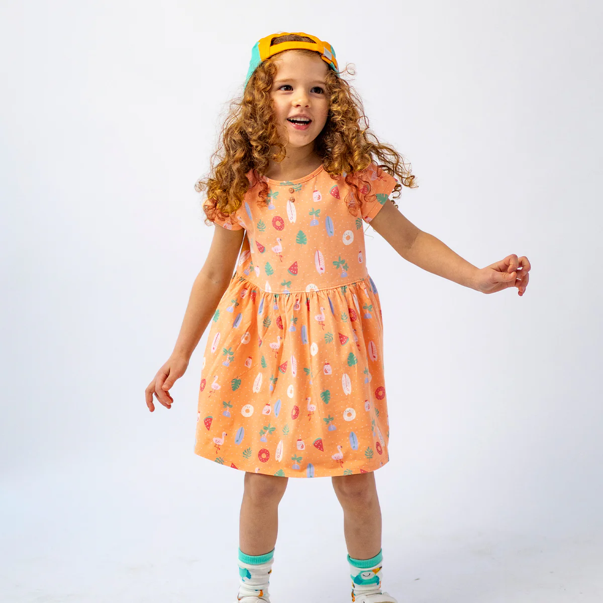 Robe orange à motifs, enfant - Image 2