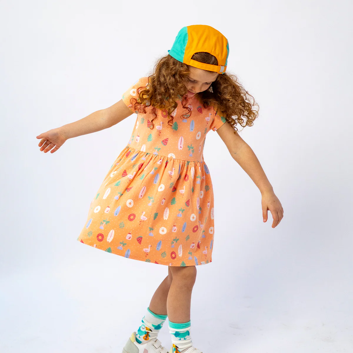Robe orange à motifs, enfant - Image 3