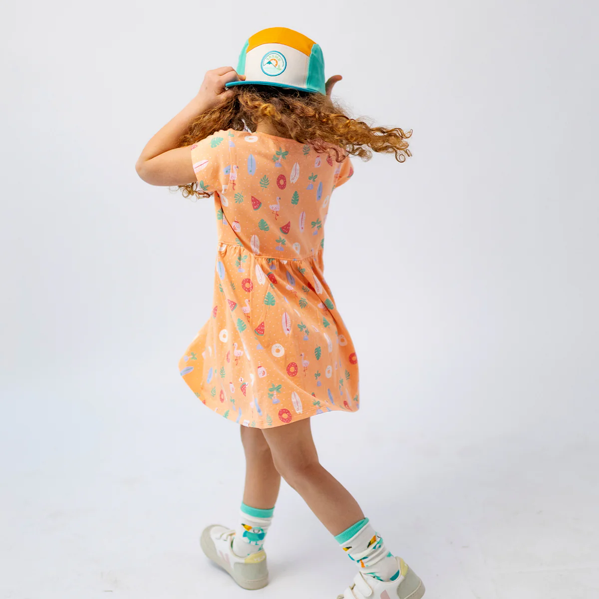 Robe orange à motifs, enfant - Image 4
