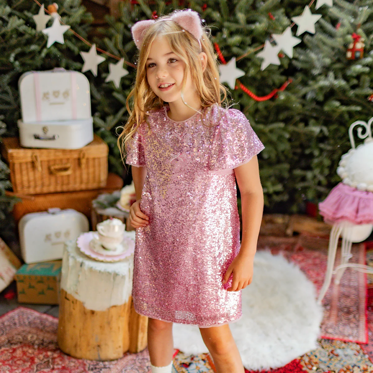 Robe rose à paillettes, enfant - Image 2