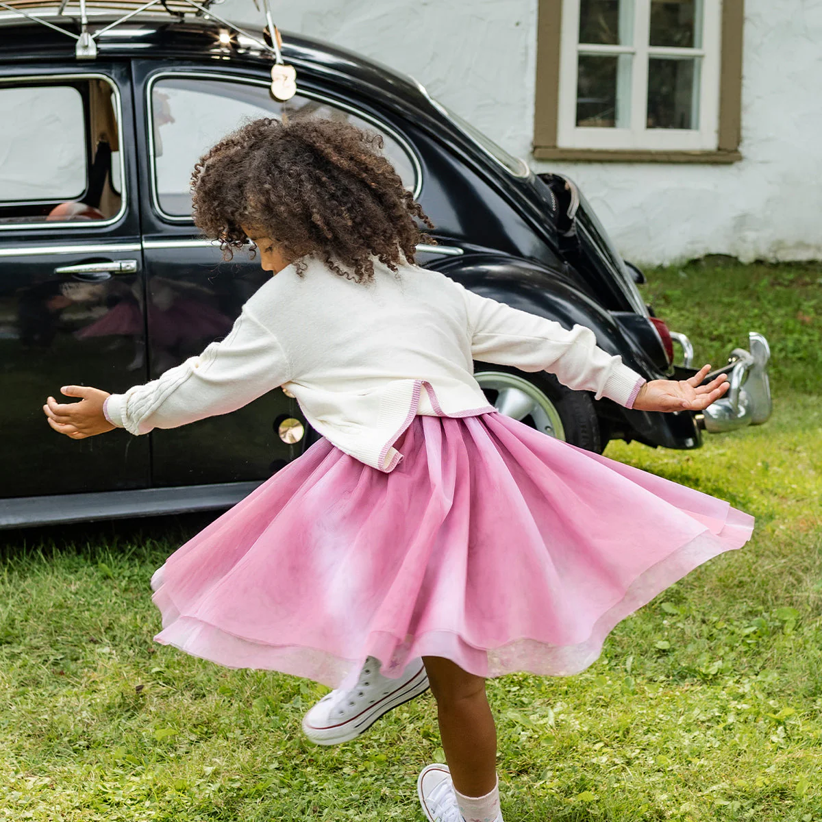 Robe rose en nid d'abeille et tulle, enfant - Image 3
