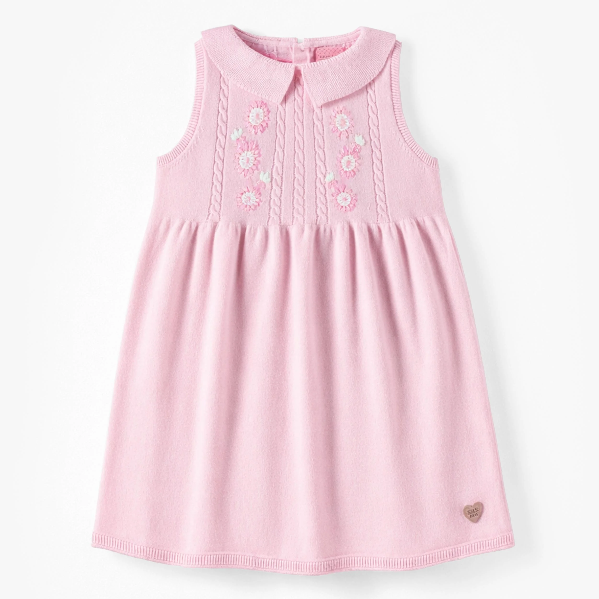 Robe rose en tricot avec broderies de fleurs, enfant