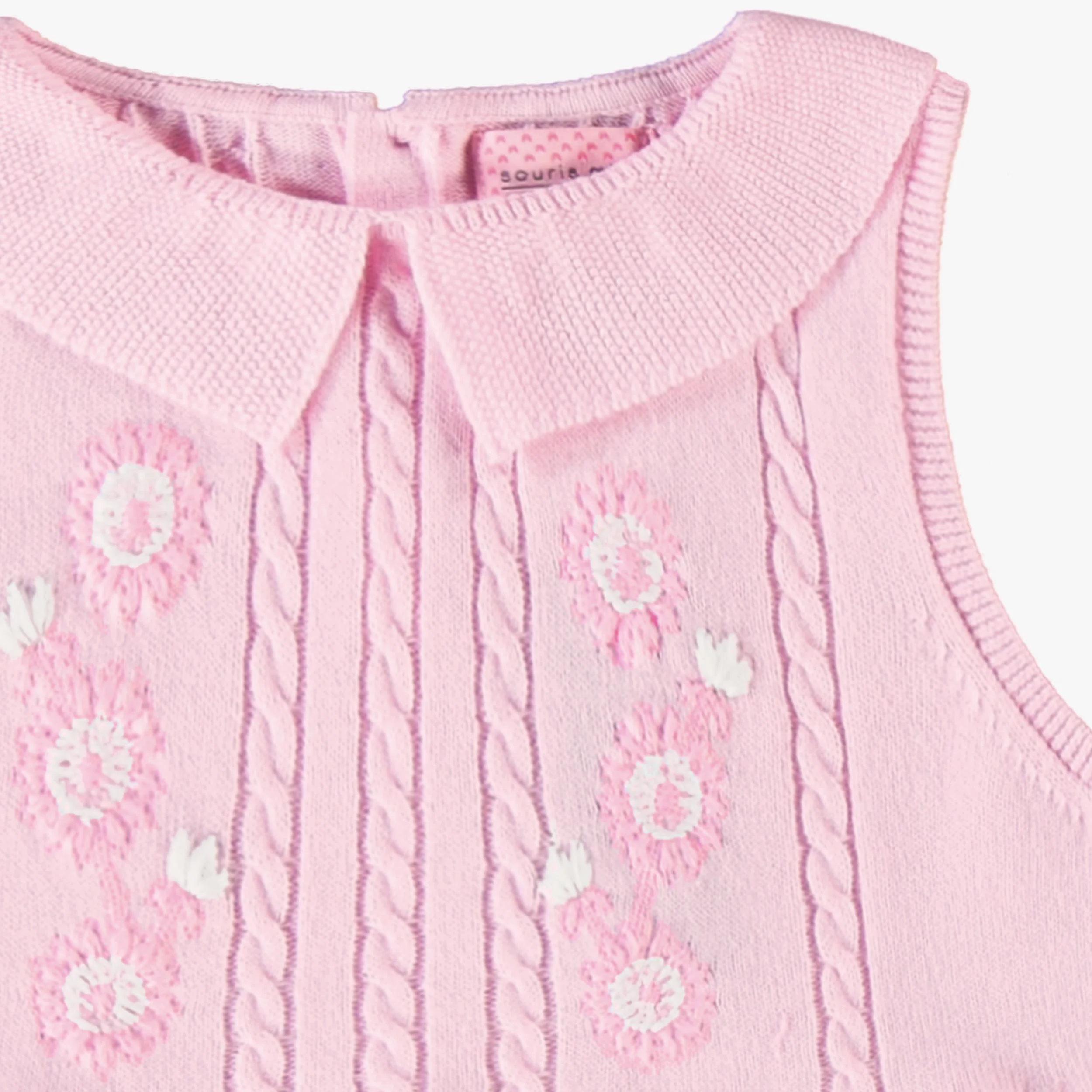 Robe rose en tricot avec broderies de fleurs, enfant - Image 3