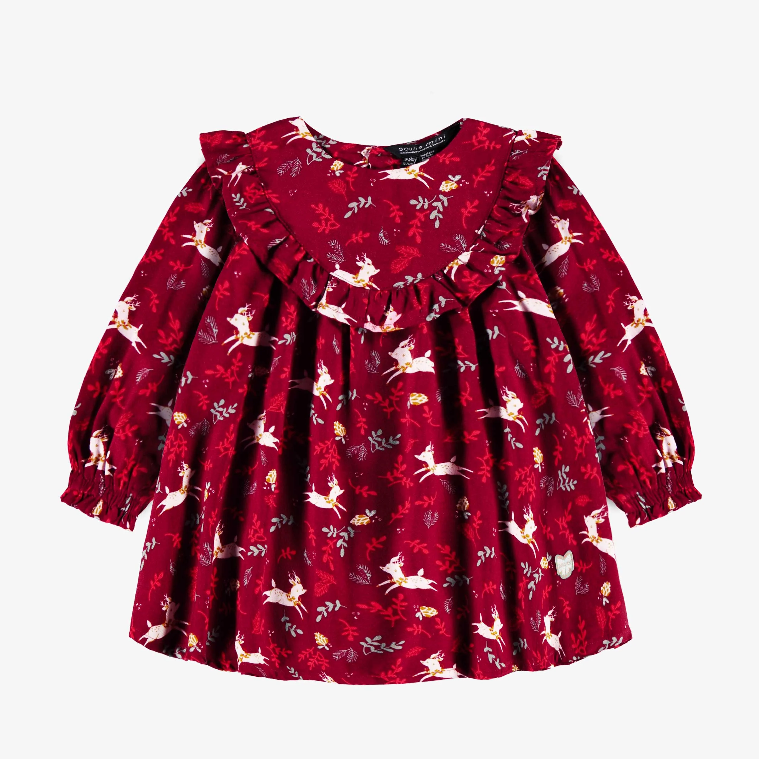 Robe rouge avec volant et motifs de rennes en viscose, bébé