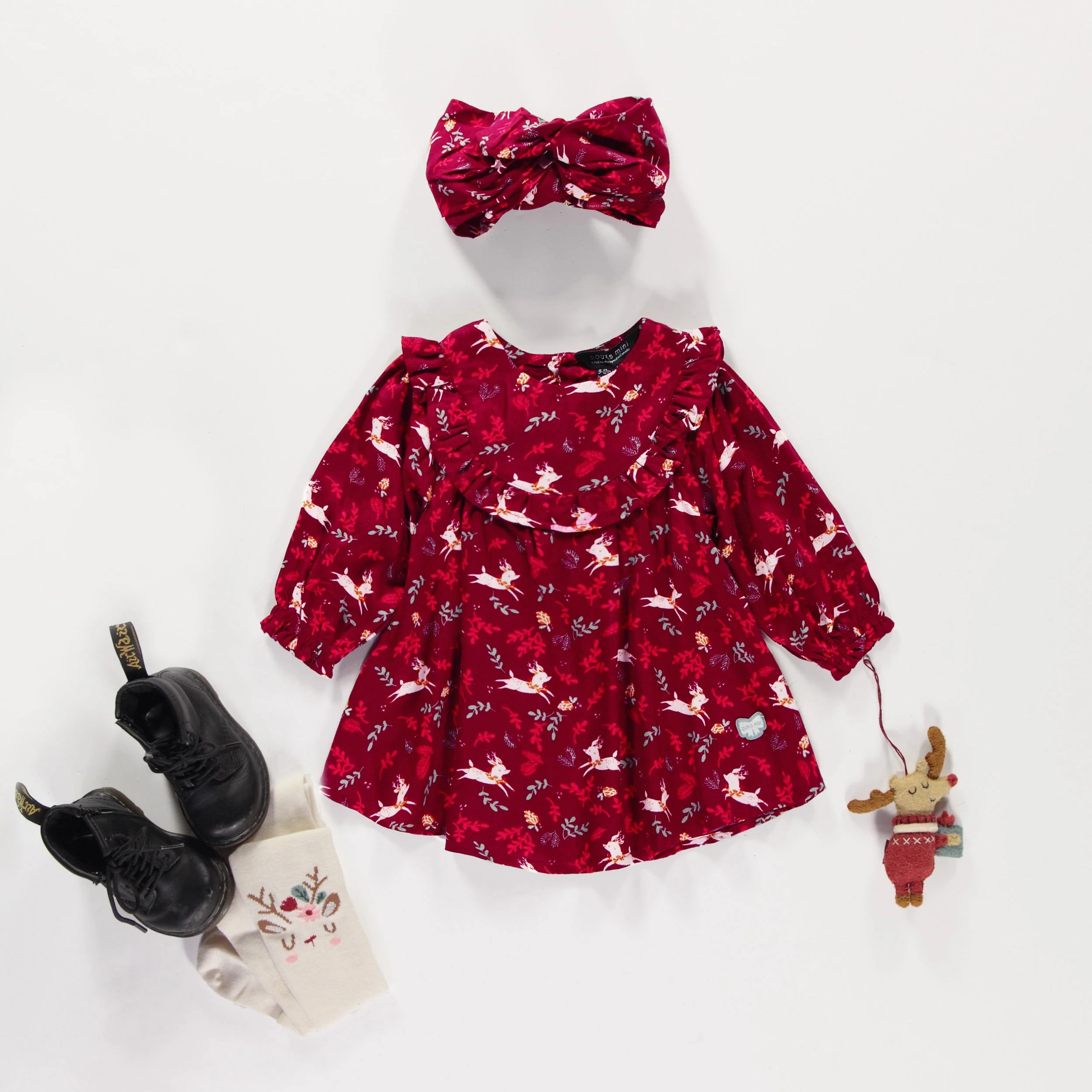 Robe rouge avec volant et motifs de rennes en viscose, bébé - Image 3