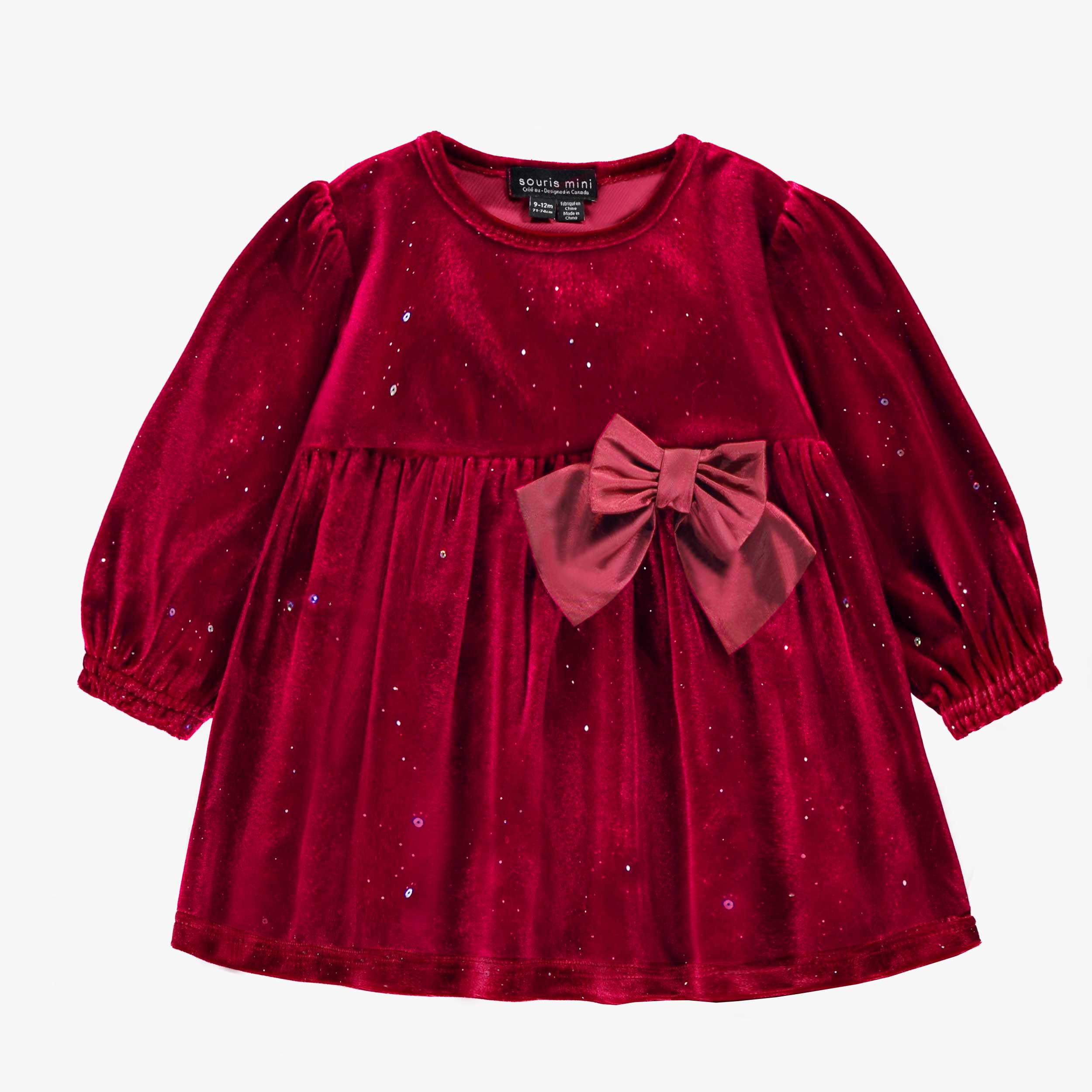Robe rouge en velours scintillant, bébé