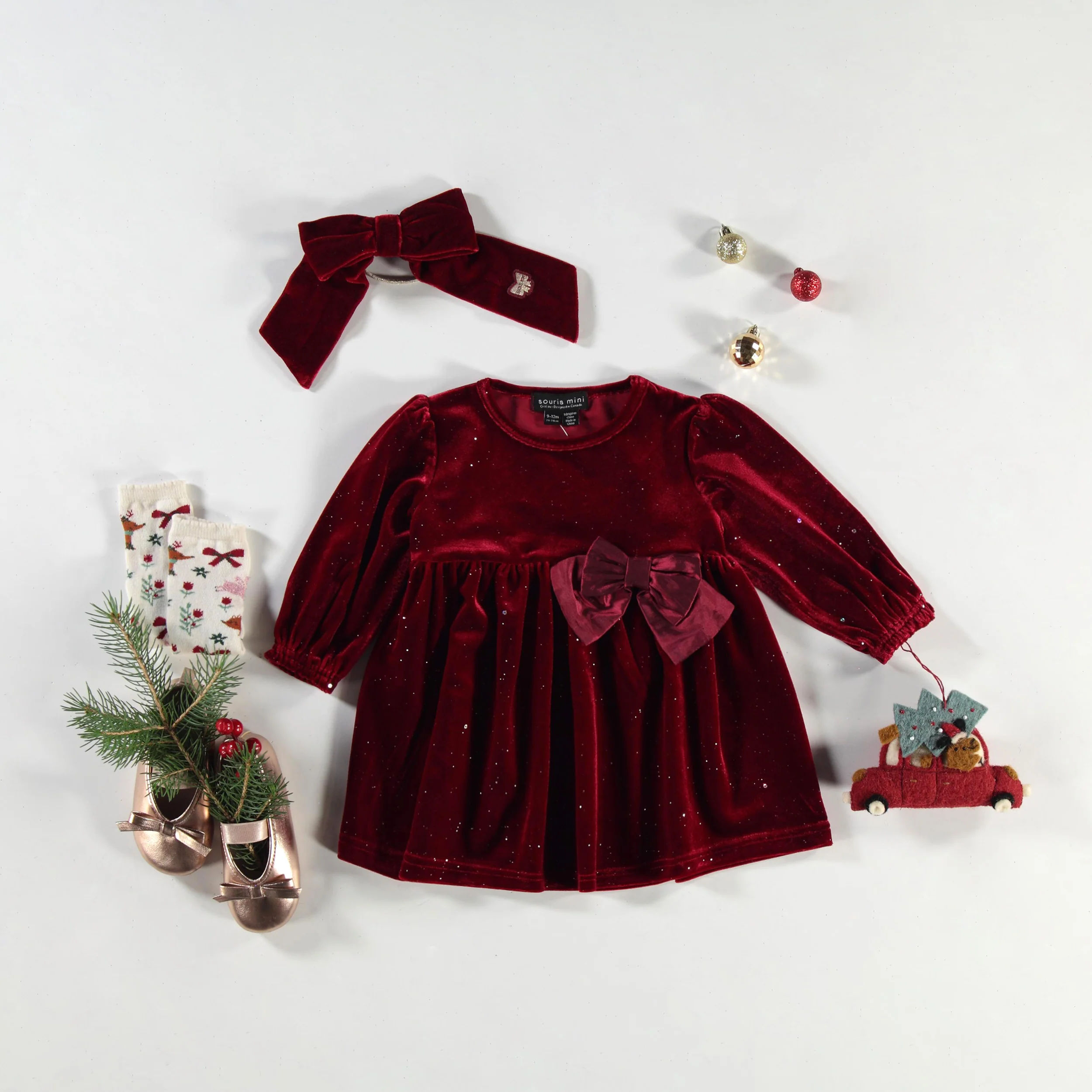 Robe rouge en velours scintillant, bébé - Image 6